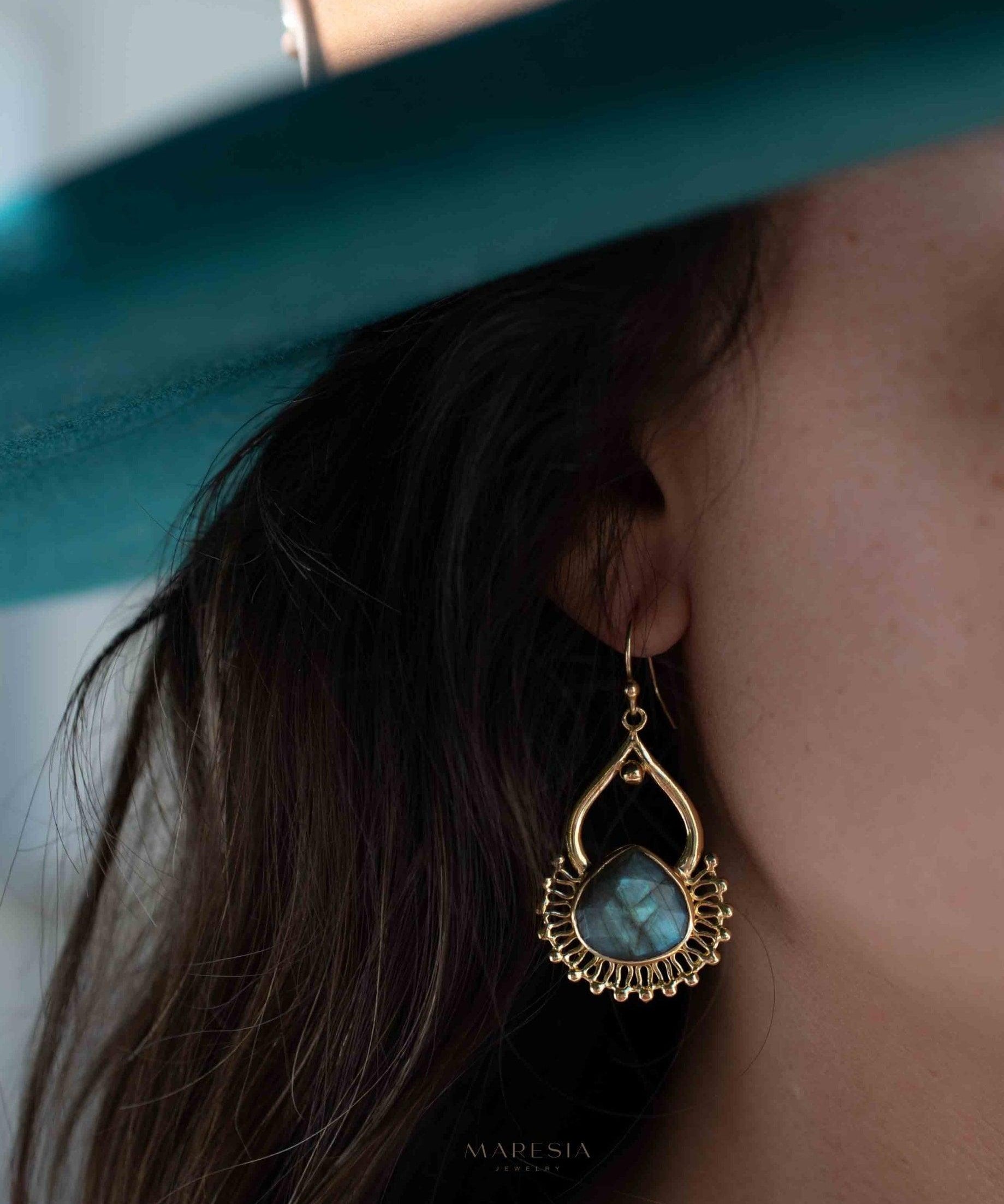 Labradorite 18k Gold Plated Earrings ~ Gemstone ~ Dangle Earrings ~ Boho design~ Handmade ~ Jewelry ~ Gift for her ~ ME186