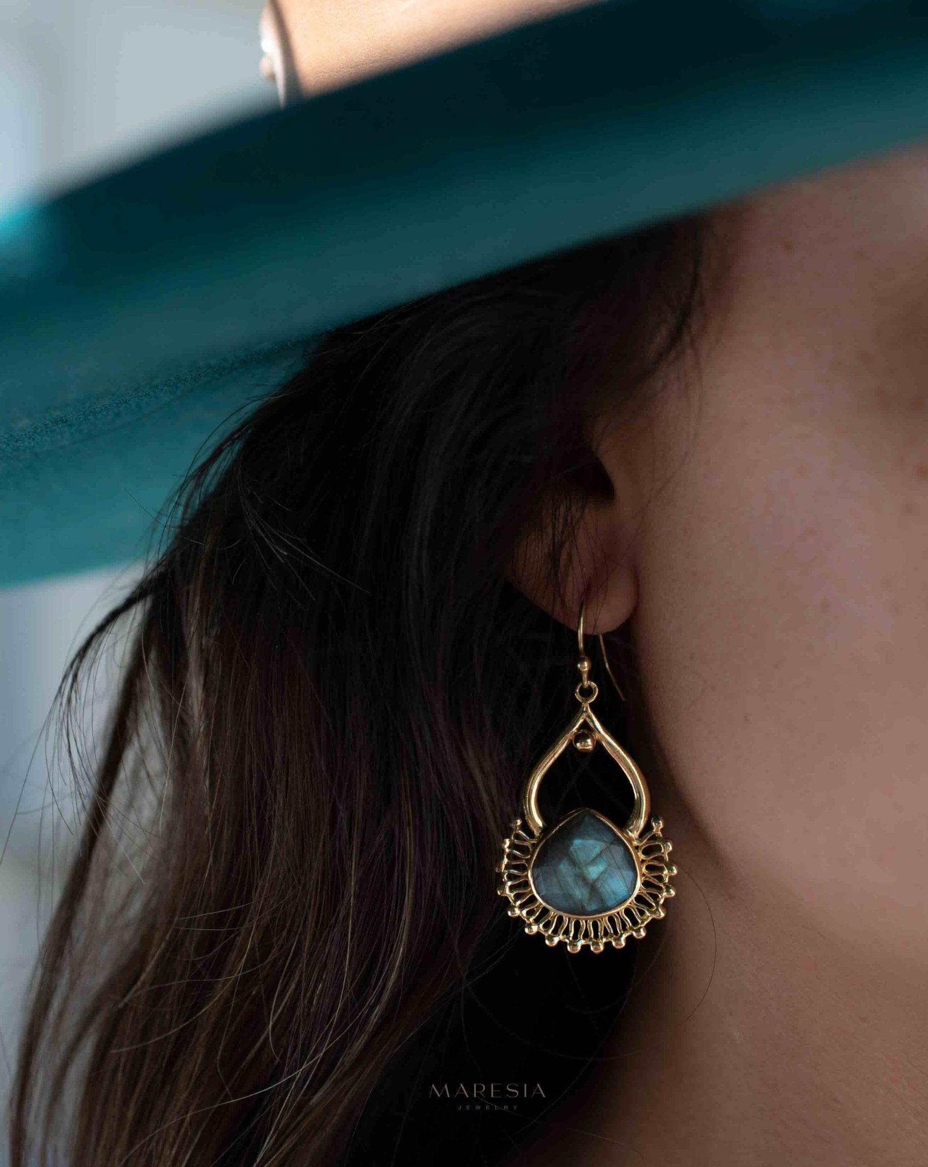 Labradorite 18k Gold Plated Earrings ~ Gemstone ~ Dangle Earrings ~ Boho design~ Handmade ~ Jewelry ~ Gift for her ~ ME186