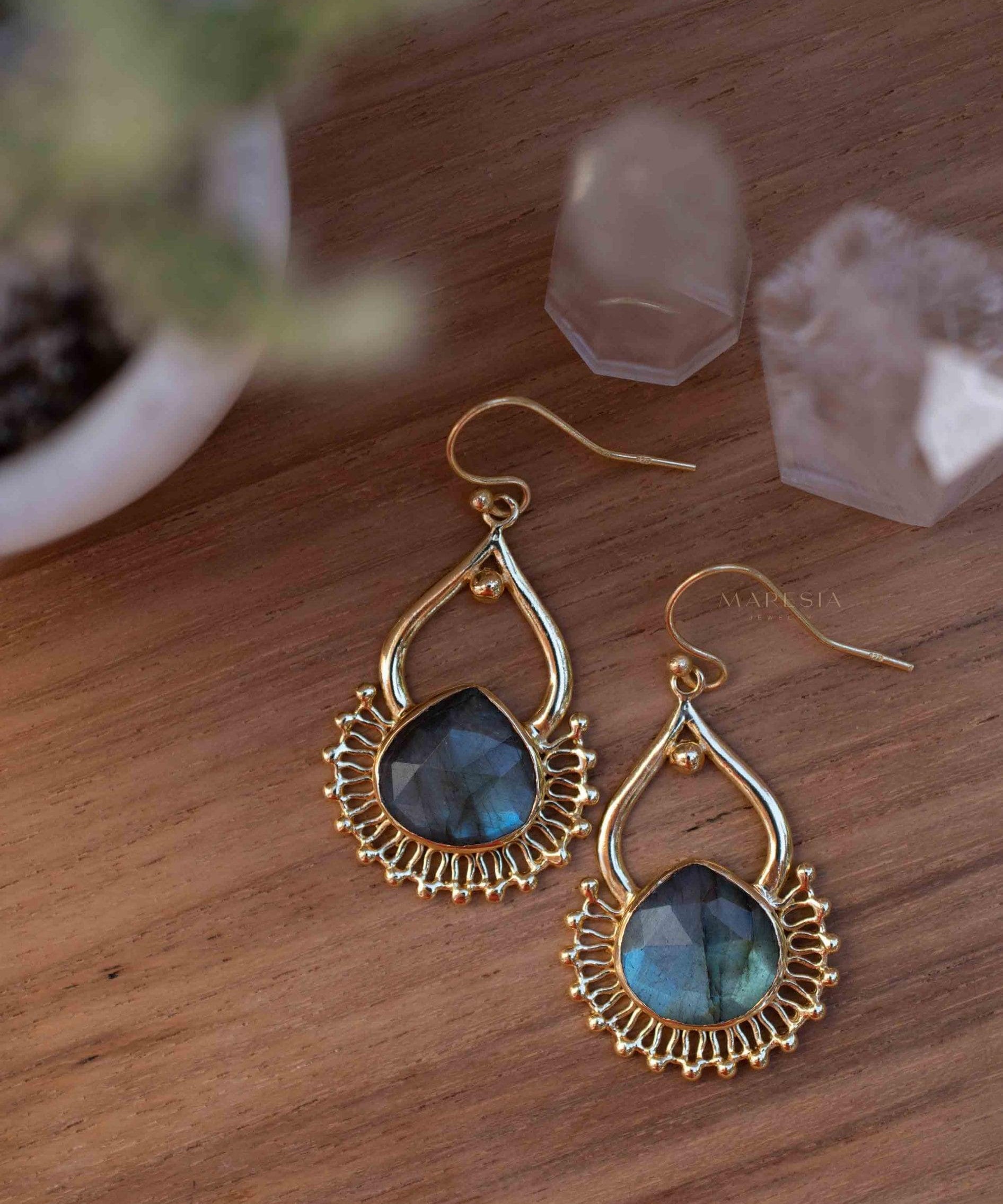 Labradorite 18k Gold Plated Earrings ~ Gemstone ~ Dangle Earrings ~ Boho design~ Handmade ~ Jewelry ~ Gift for her ~ ME186