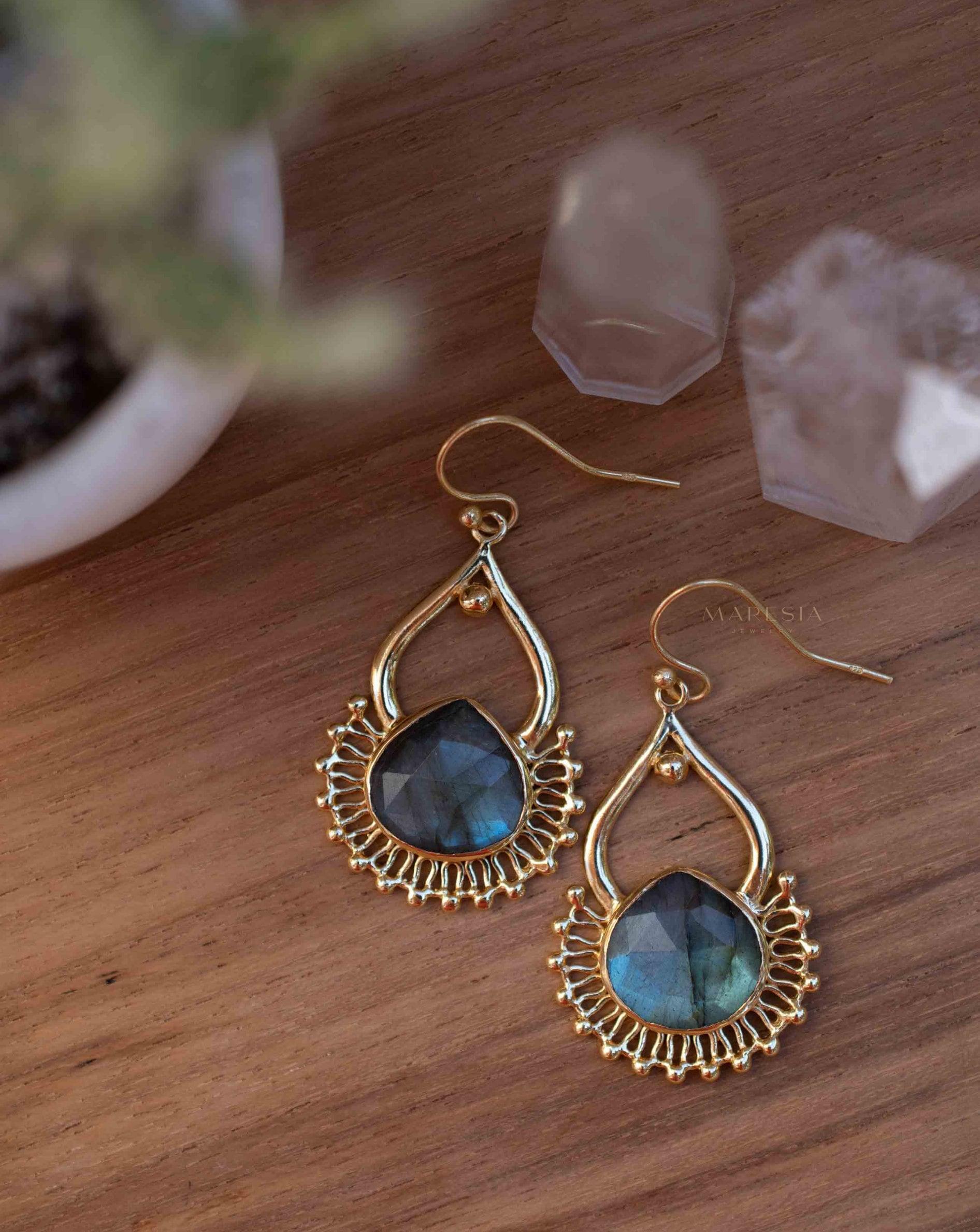 Labradorite 18k Gold Plated Earrings ~ Gemstone ~ Dangle Earrings ~ Boho design~ Handmade ~ Jewelry ~ Gift for her ~ ME186