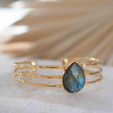 Labradorite Adjustable Bracelet ~ Gold Plated 18k ~ Handmade ~Statement  Hippie ~Bohemian ~Jewelry ~Gift For Her ~Gemstone ~Body MB046