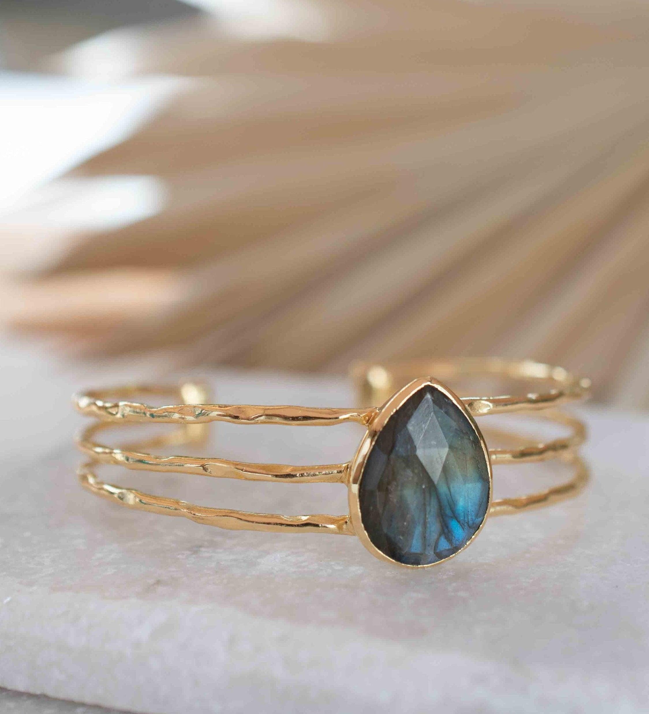 Labradorite Adjustable Bracelet ~ Gold Plated 18k ~ Handmade ~Statement  Hippie ~Bohemian ~Jewelry ~Gift For Her ~Gemstone ~Body MB046