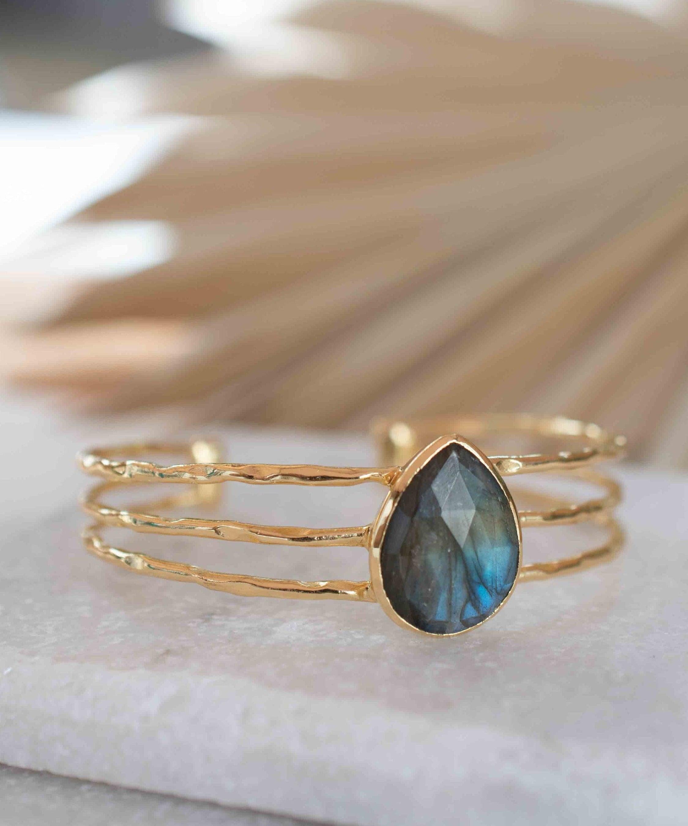 Labradorite Adjustable Bracelet ~ Gold Plated 18k ~ Handmade ~Statement  Hippie ~Bohemian ~Jewelry ~Gift For Her ~Gemstone ~Body MB046