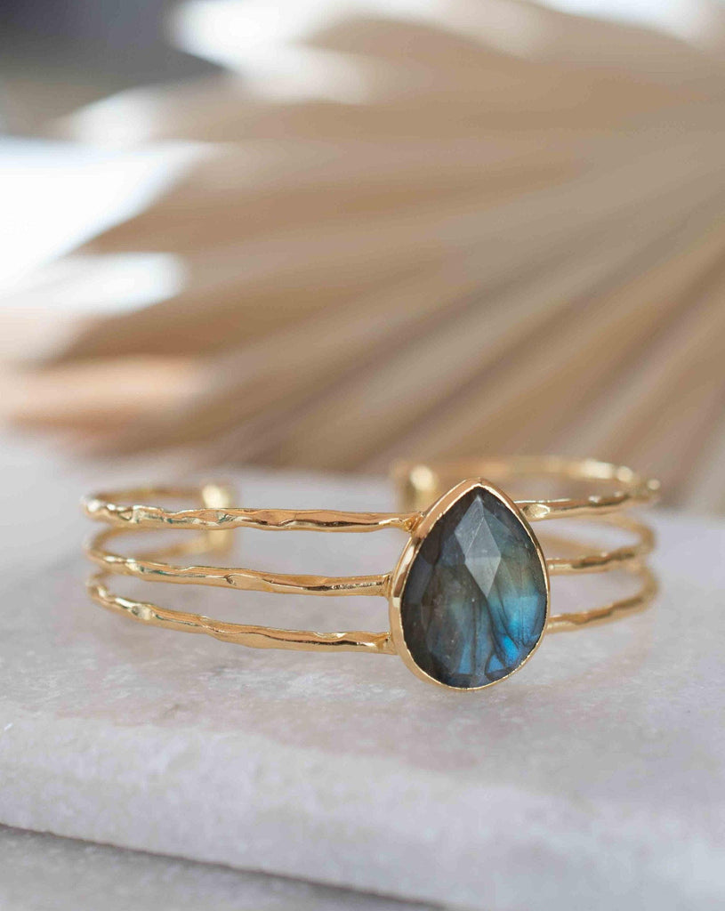 Labradorite Adjustable Bracelet ~ Gold Plated 18k ~ Handmade ~Statement  Hippie ~Bohemian ~Jewelry ~Gift For Her ~Gemstone ~Body MB046