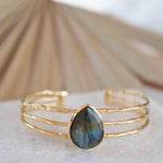Labradorite Adjustable Bracelet ~ Gold Plated 18k ~ Handmade ~Statement  Hippie ~Bohemian ~Jewelry ~Gift For Her ~Gemstone ~Body MB046