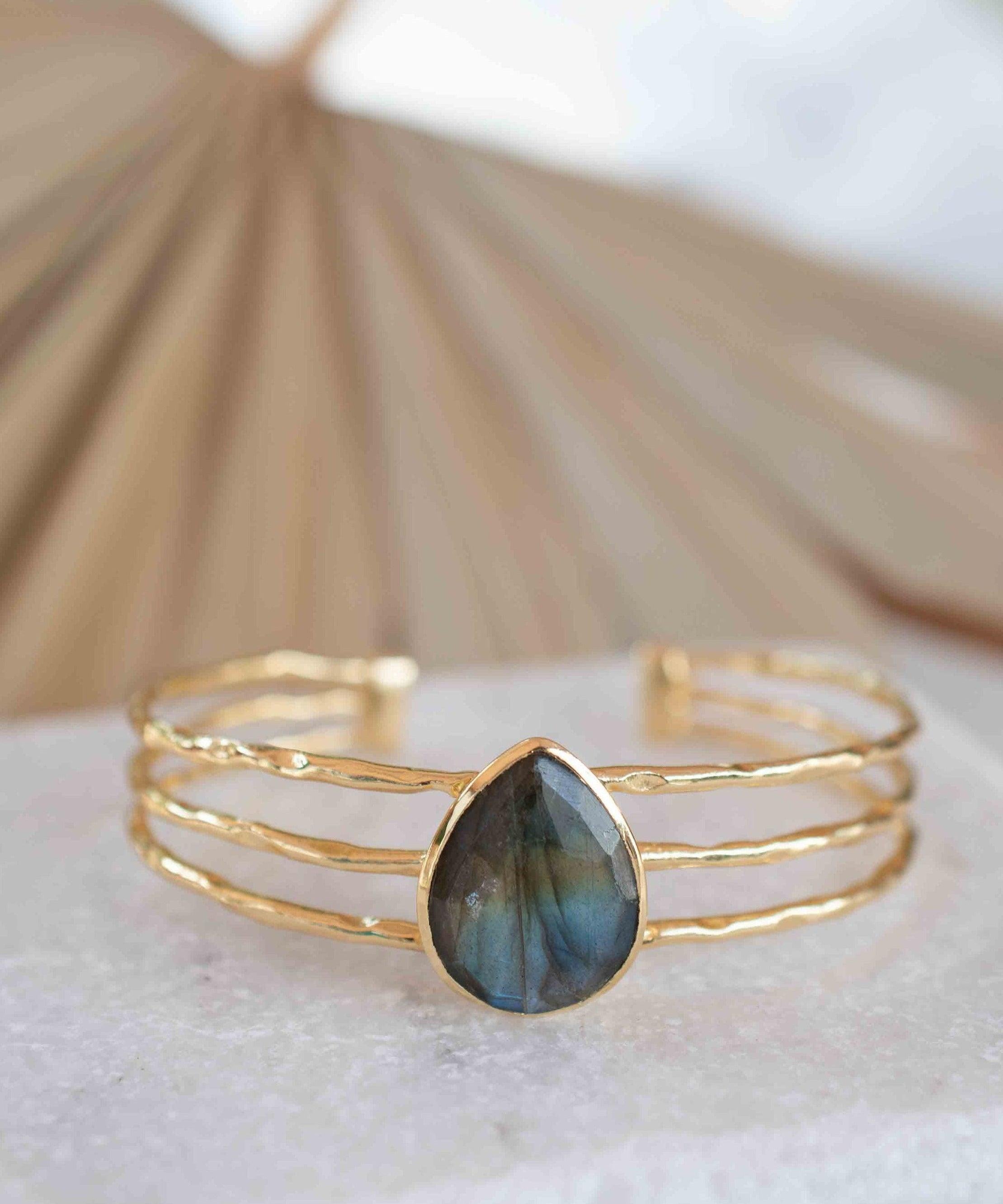 Labradorite Adjustable Bracelet ~ Gold Plated 18k ~ Handmade ~Statement  Hippie ~Bohemian ~Jewelry ~Gift For Her ~Gemstone ~Body MB046