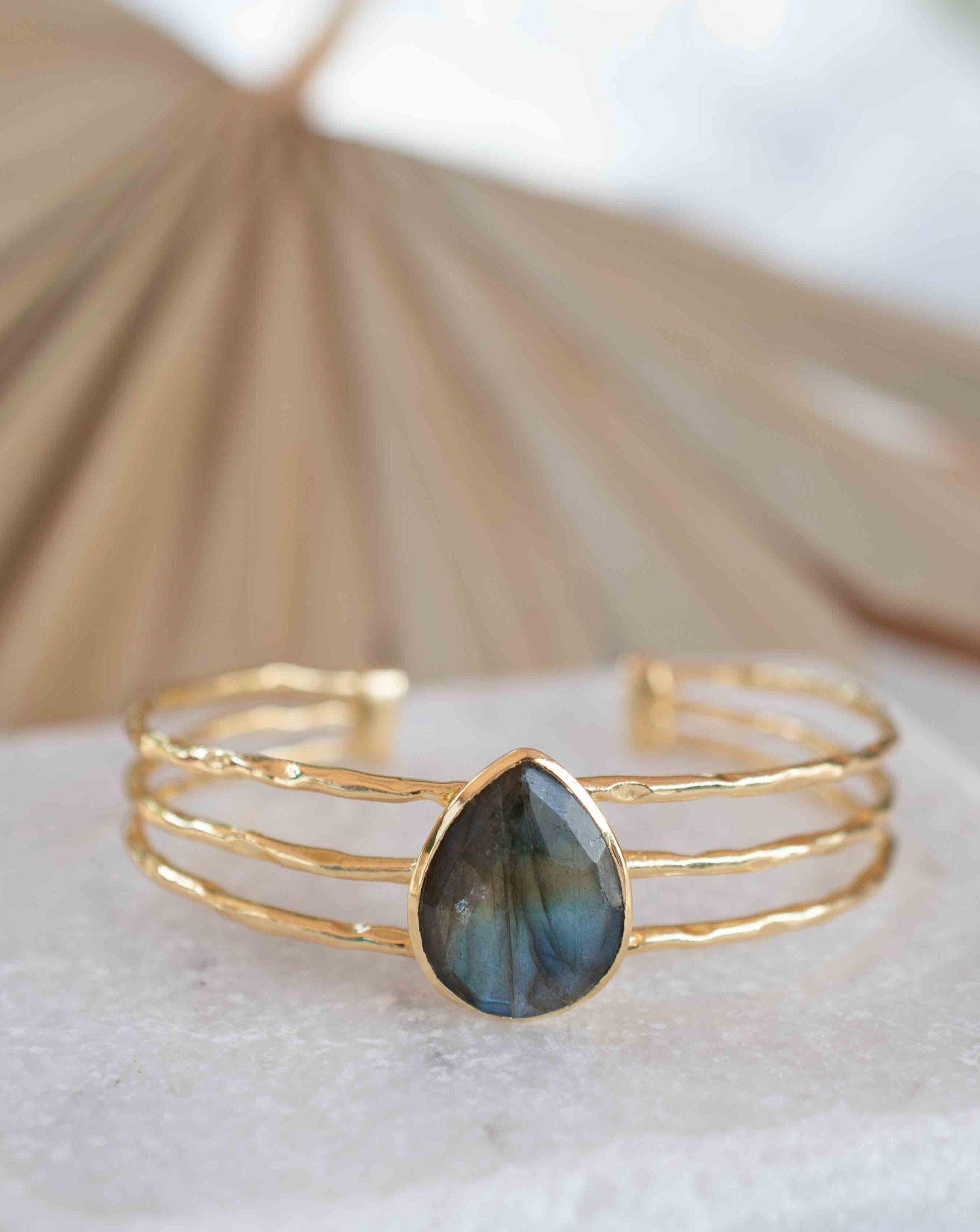 Labradorite Adjustable Bracelet ~ Gold Plated 18k ~ Handmade ~Statement  Hippie ~Bohemian ~Jewelry ~Gift For Her ~Gemstone ~Body MB046