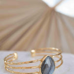 Labradorite Adjustable Bracelet ~ Gold Plated 18k ~ Handmade ~Statement  Hippie ~Bohemian ~Jewelry ~Gift For Her ~Gemstone ~Body MB046