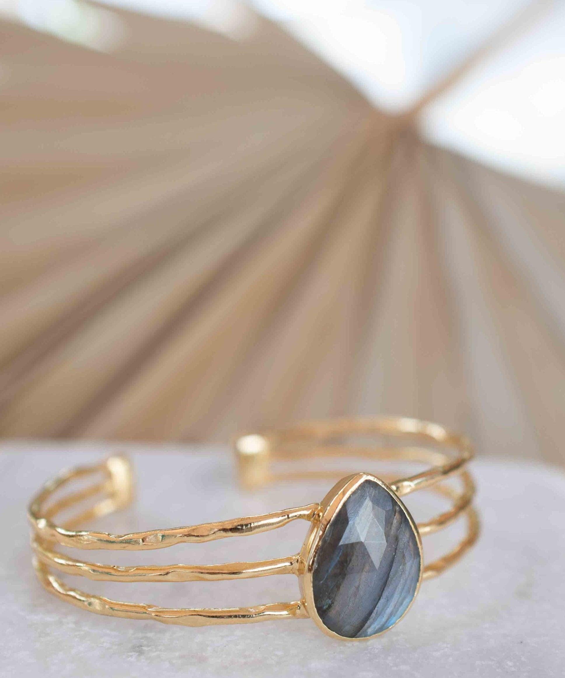 Labradorite Adjustable Bracelet ~ Gold Plated 18k ~ Handmade ~Statement  Hippie ~Bohemian ~Jewelry ~Gift For Her ~Gemstone ~Body MB046