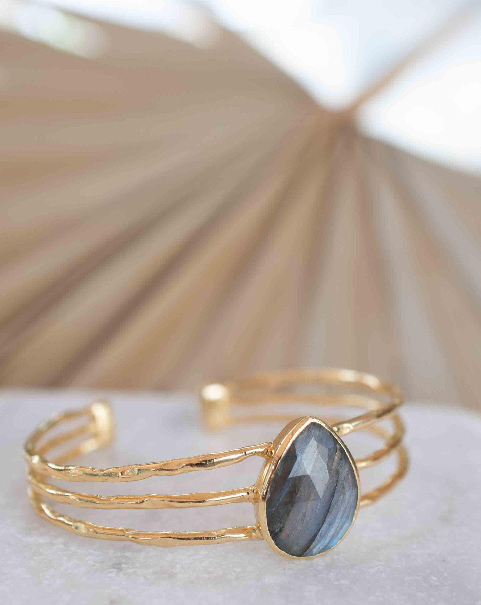 Labradorite Adjustable Bracelet ~ Gold Plated 18k ~ Handmade ~Statement  Hippie ~Bohemian ~Jewelry ~Gift For Her ~Gemstone ~Body MB046