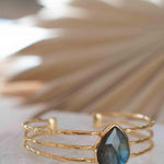 Labradorite Adjustable Bracelet ~ Gold Plated 18k ~ Handmade ~Statement  Hippie ~Bohemian ~Jewelry ~Gift For Her ~Gemstone ~Body MB046