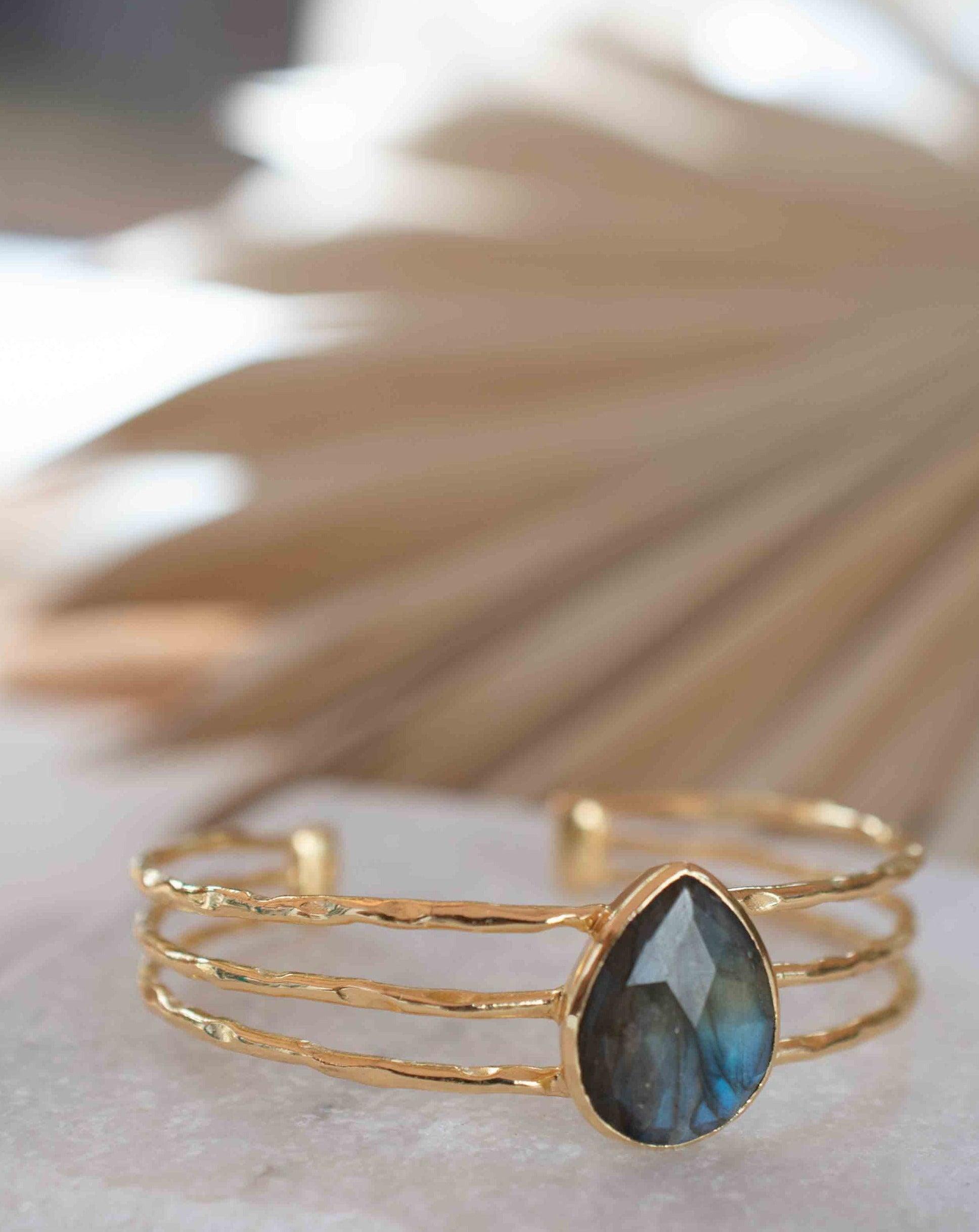 Labradorite Adjustable Bracelet ~ Gold Plated 18k ~ Handmade ~Statement  Hippie ~Bohemian ~Jewelry ~Gift For Her ~Gemstone ~Body MB046