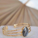 Labradorite Adjustable Bracelet ~ Gold Plated 18k ~ Handmade ~Statement  Hippie ~Bohemian ~Jewelry ~Gift For Her ~Gemstone ~Body MB046