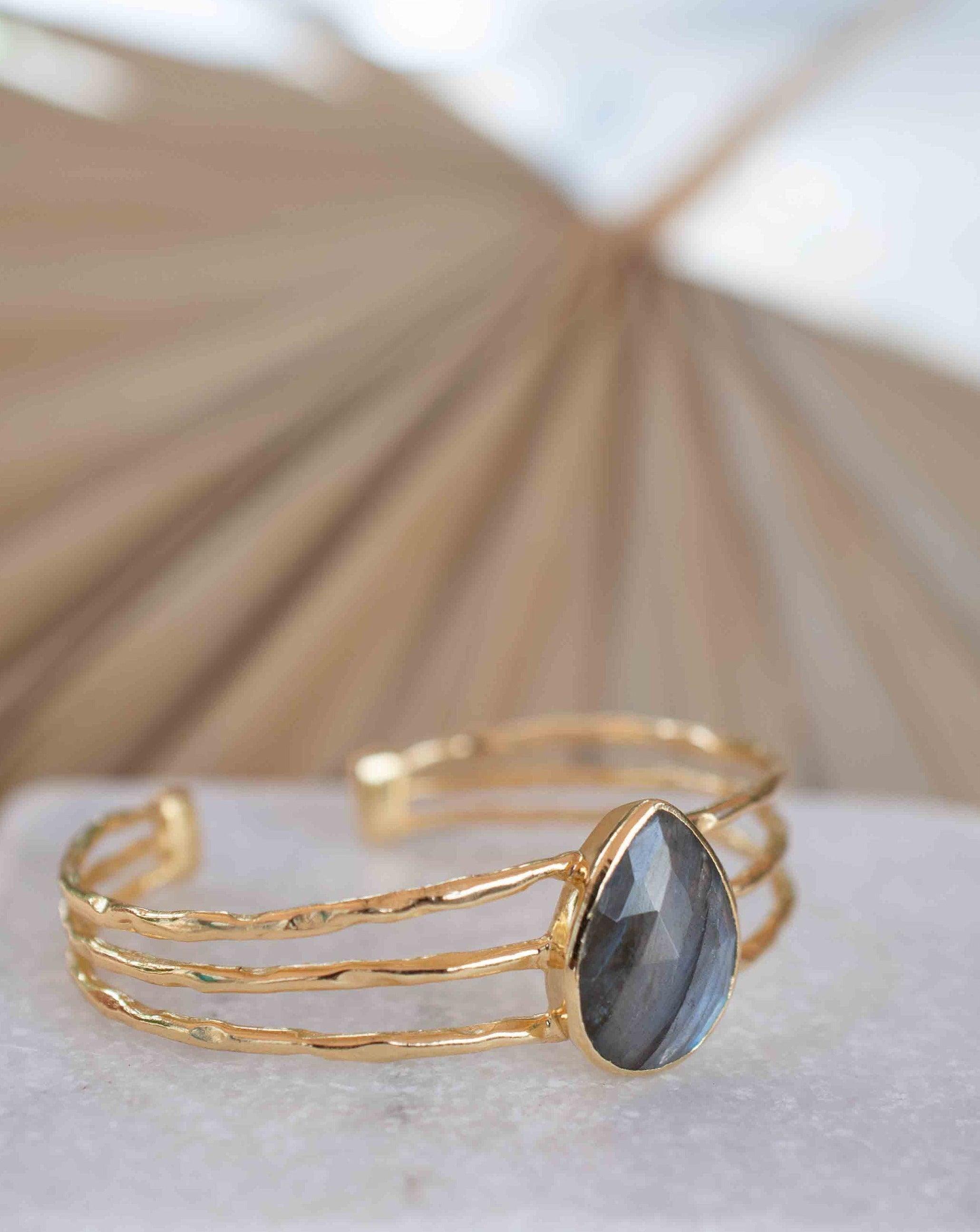 Labradorite Adjustable Bracelet ~ Gold Plated 18k ~ Handmade ~Statement  Hippie ~Bohemian ~Jewelry ~Gift For Her ~Gemstone ~Body MB046