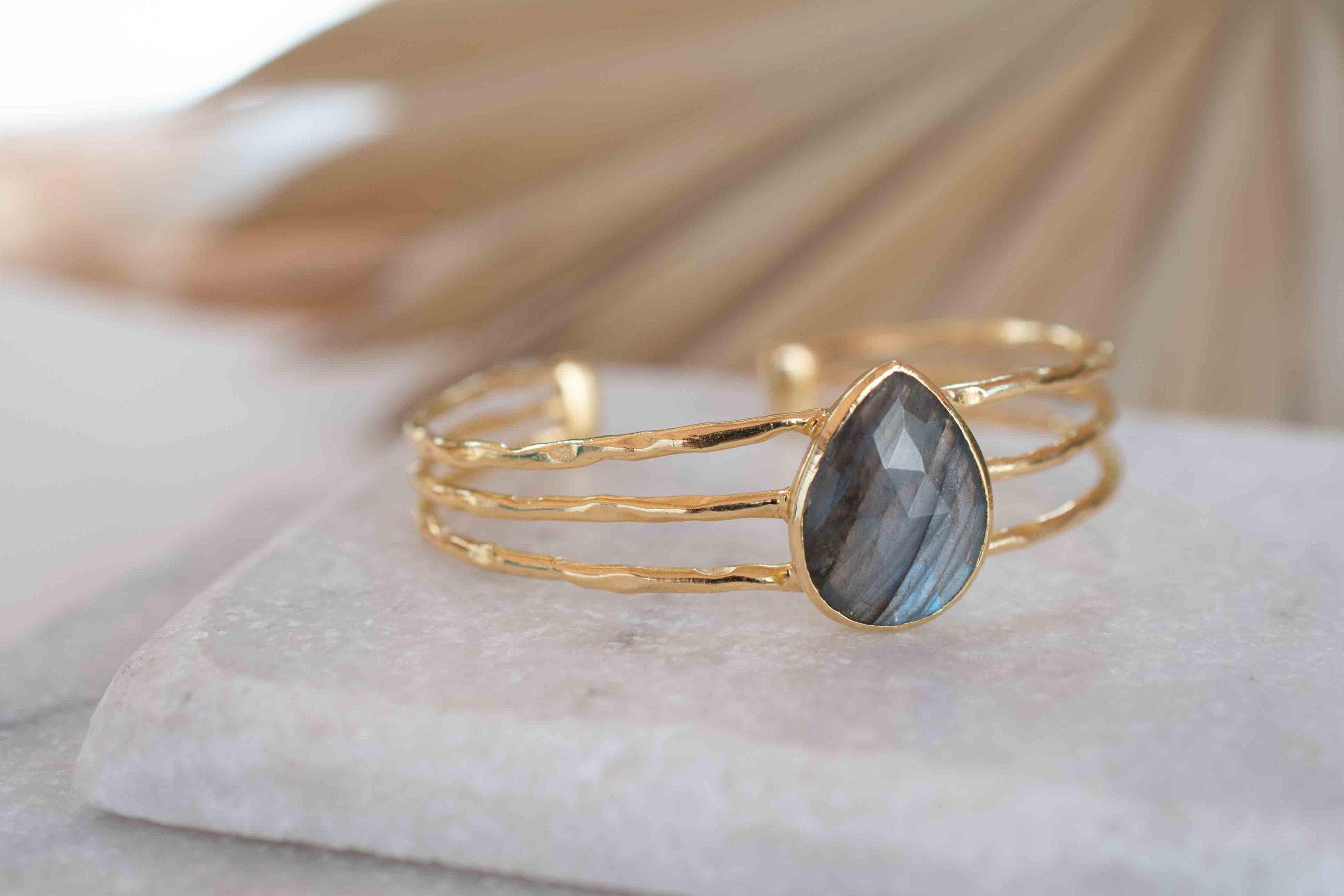 Labradorite Adjustable Bracelet ~ Gold Plated 18k ~ Handmade ~Statement  Hippie ~Bohemian ~Jewelry ~Gift For Her ~Gemstone ~Body MB046