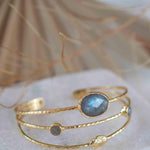 Labradorite Adjustable Bracelet ~ Gold Plated 18k ~ Handmade ~Statement  Hippie ~Bohemian ~Jewelry ~Gift For Her ~Gemstone ~Body MB050