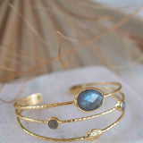 Labradorite Adjustable Bracelet ~ Gold Plated 18k ~ Handmade ~Statement  Hippie ~Bohemian ~Jewelry ~Gift For Her ~Gemstone ~Body MB050