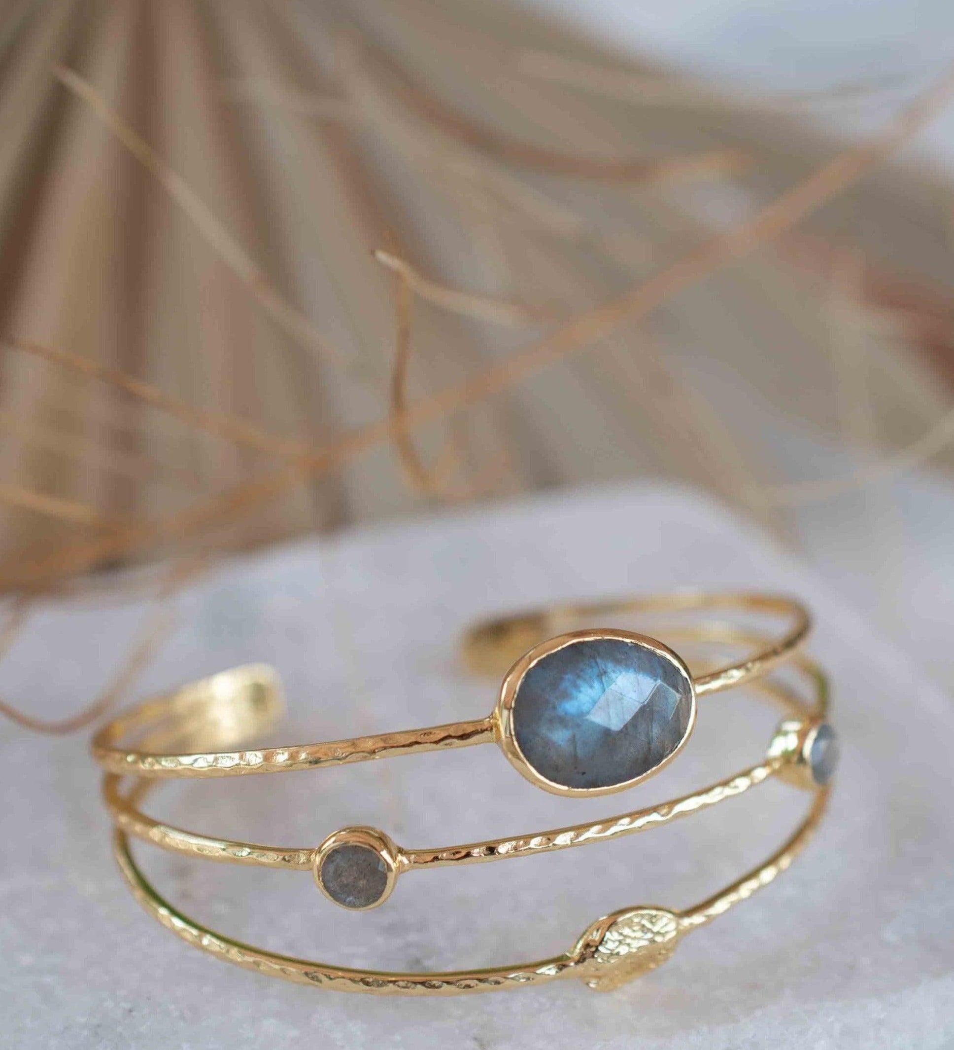 Labradorite Adjustable Bracelet ~ Gold Plated 18k ~ Handmade ~Statement  Hippie ~Bohemian ~Jewelry ~Gift For Her ~Gemstone ~Body MB050