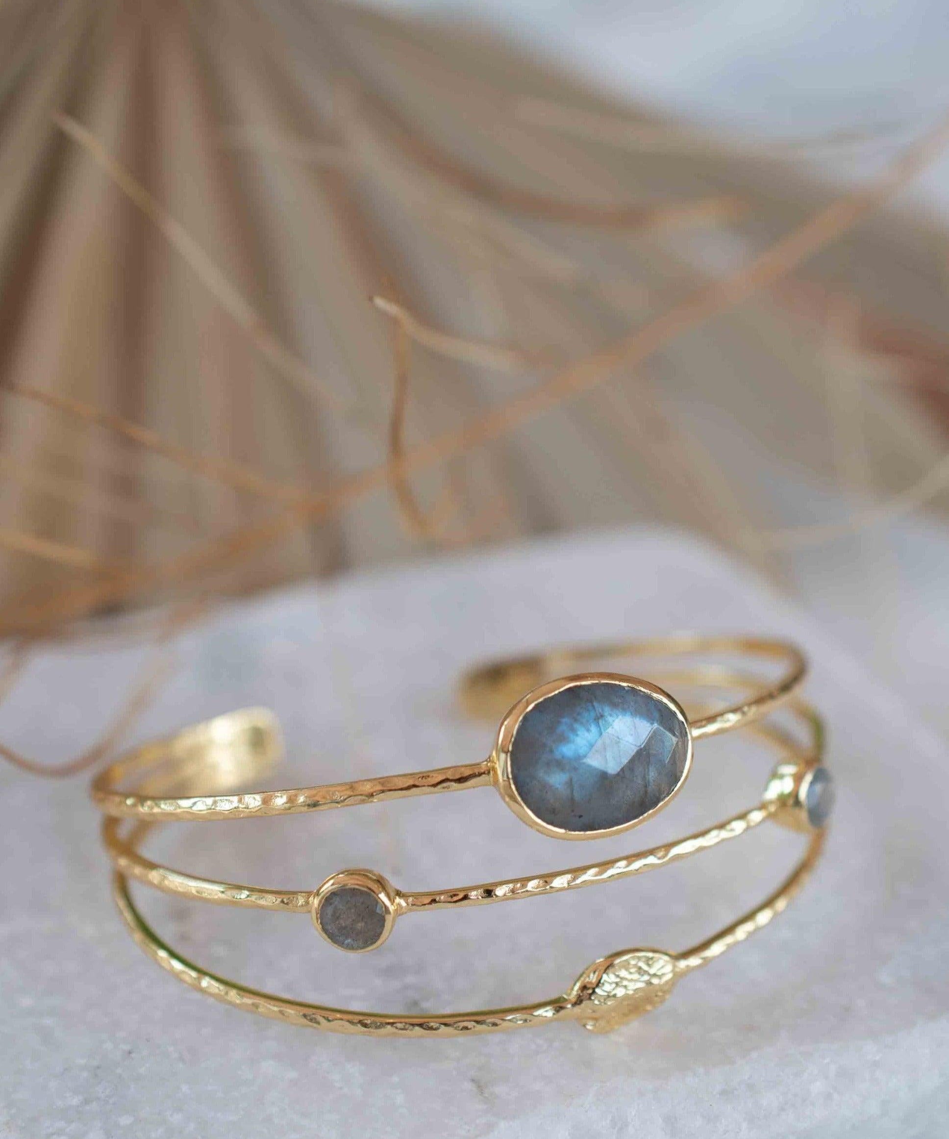 Labradorite Adjustable Bracelet ~ Gold Plated 18k ~ Handmade ~Statement  Hippie ~Bohemian ~Jewelry ~Gift For Her ~Gemstone ~Body MB050
