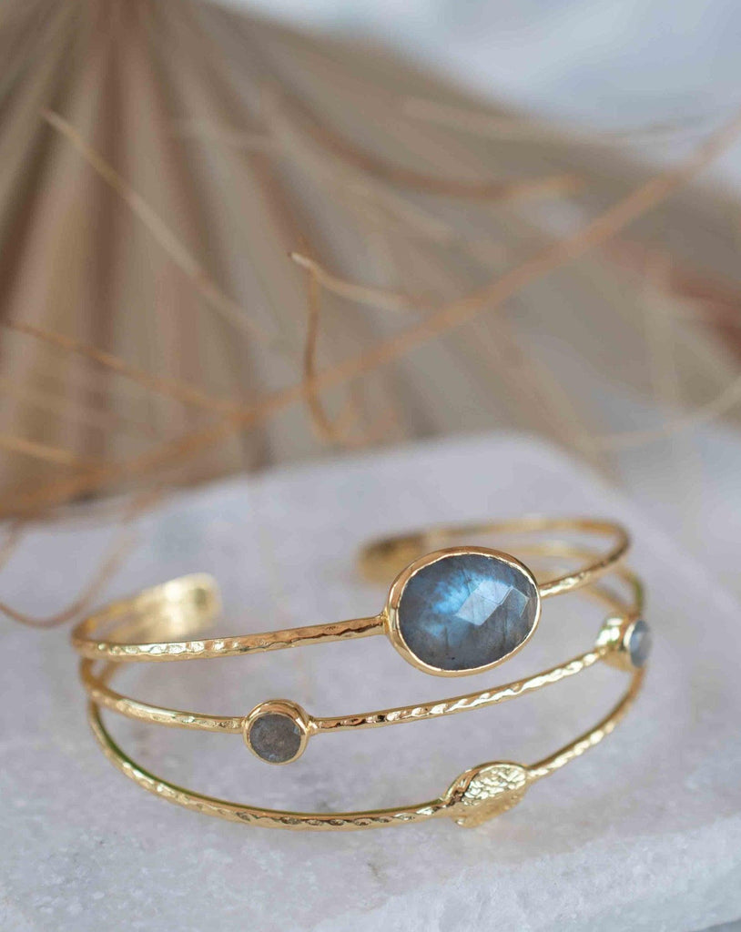 Labradorite Adjustable Bracelet ~ Gold Plated 18k ~ Handmade ~Statement  Hippie ~Bohemian ~Jewelry ~Gift For Her ~Gemstone ~Body MB050