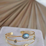 Labradorite Adjustable Bracelet ~ Gold Plated 18k ~ Handmade ~Statement  Hippie ~Bohemian ~Jewelry ~Gift For Her ~Gemstone ~Body MB050