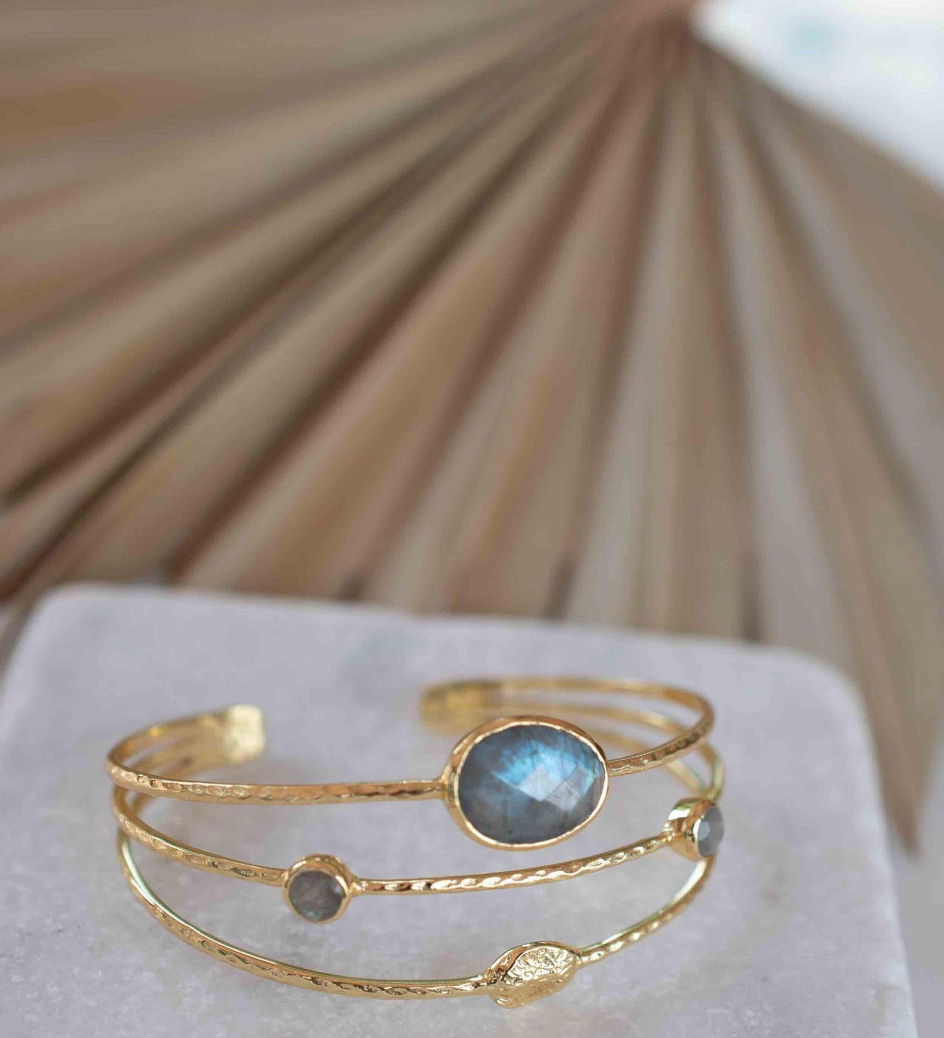 Labradorite Adjustable Bracelet ~ Gold Plated 18k ~ Handmade ~Statement  Hippie ~Bohemian ~Jewelry ~Gift For Her ~Gemstone ~Body MB050
