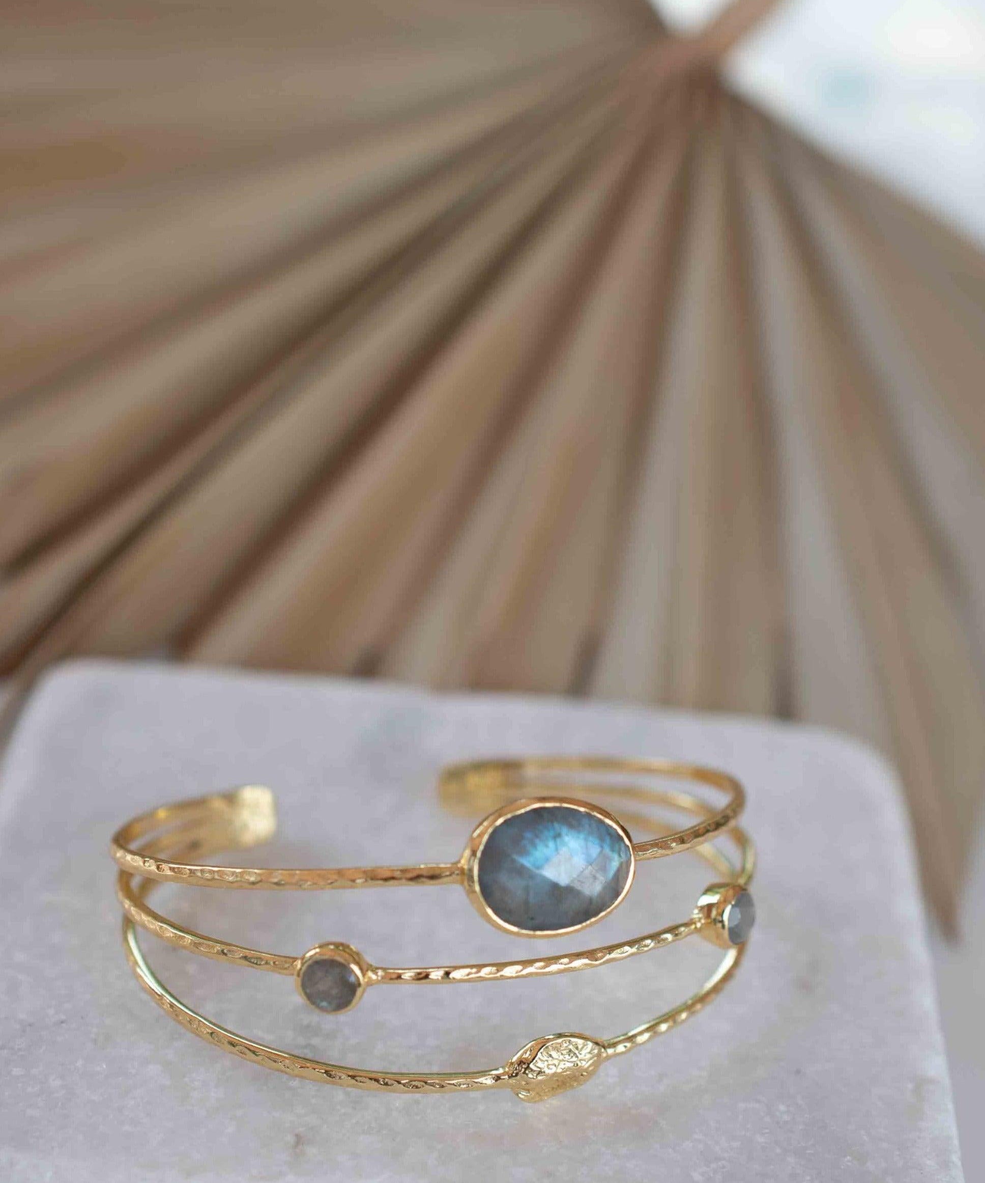 Labradorite Adjustable Bracelet ~ Gold Plated 18k ~ Handmade ~Statement  Hippie ~Bohemian ~Jewelry ~Gift For Her ~Gemstone ~Body MB050