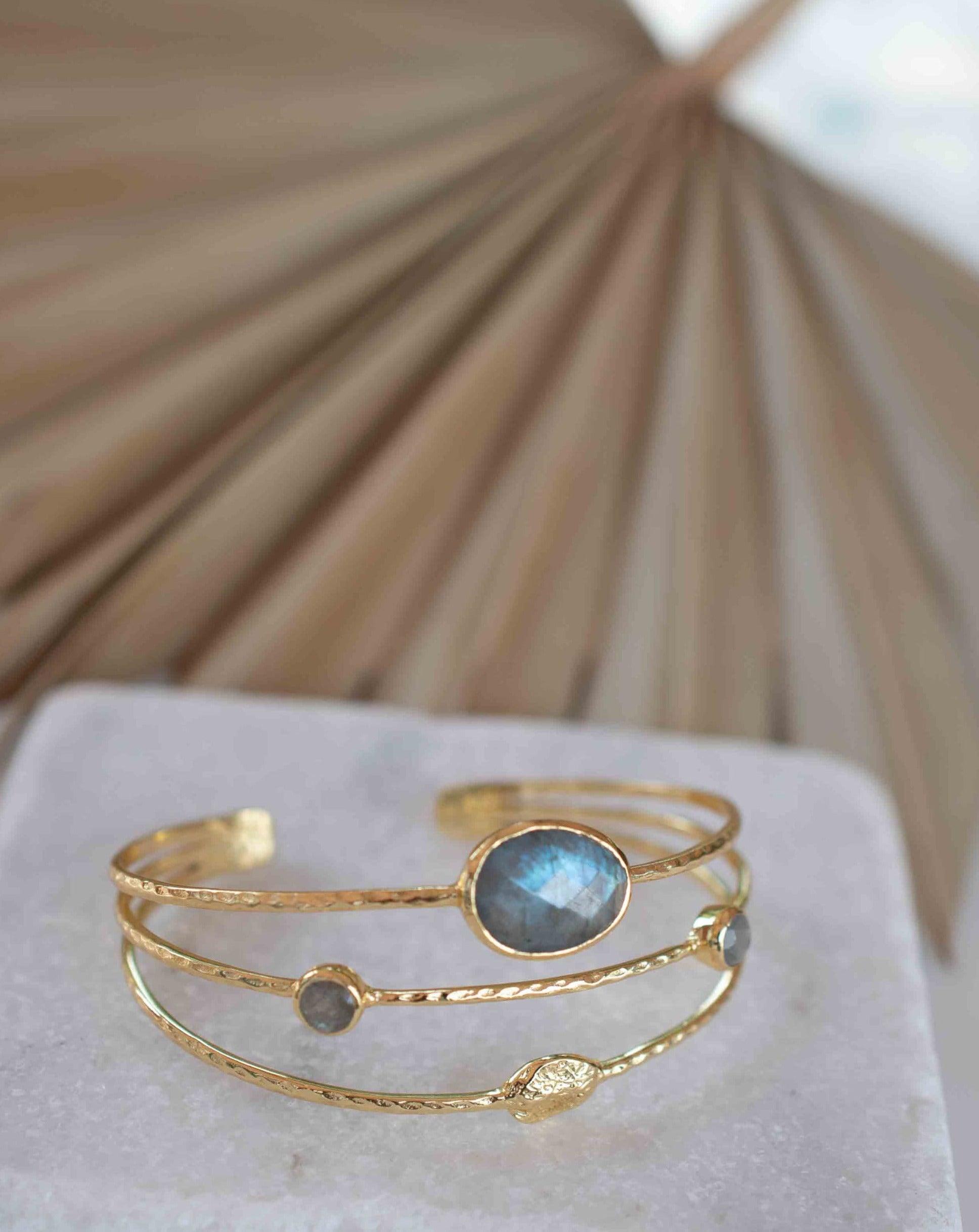 Labradorite Adjustable Bracelet ~ Gold Plated 18k ~ Handmade ~Statement  Hippie ~Bohemian ~Jewelry ~Gift For Her ~Gemstone ~Body MB050