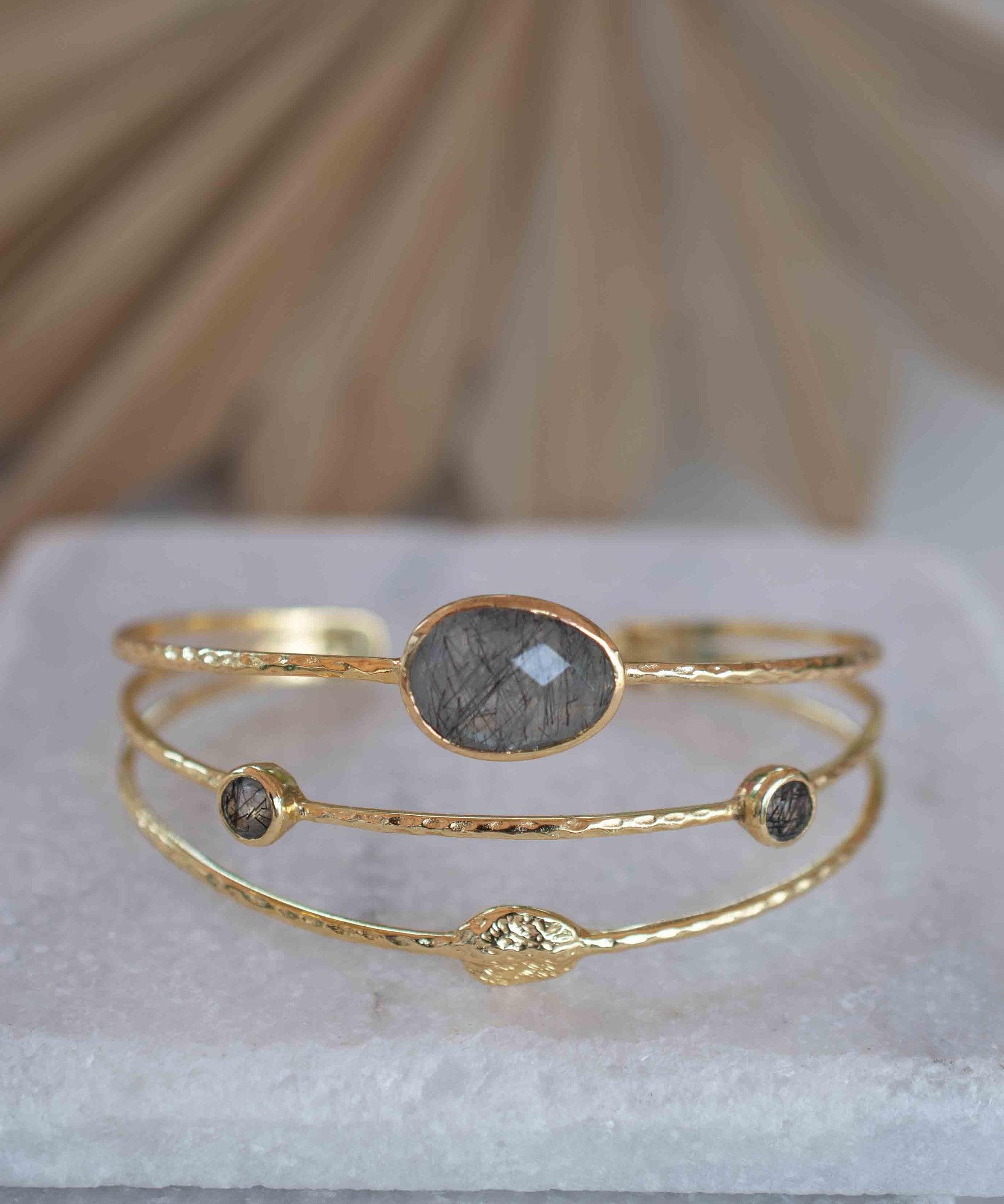 Labradorite Adjustable Bracelet ~ Gold Plated 18k ~ Handmade ~Statement  Hippie ~Bohemian ~Jewelry ~Gift For Her ~Gemstone ~Body MB050