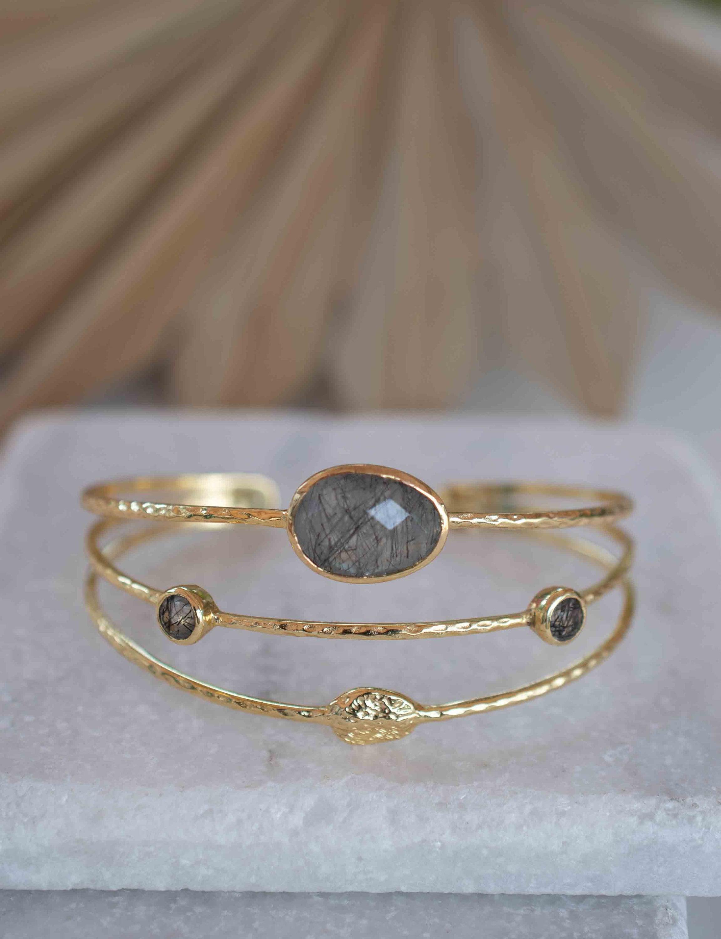 Labradorite Adjustable Bracelet ~ Gold Plated 18k ~ Handmade ~Statement  Hippie ~Bohemian ~Jewelry ~Gift For Her ~Gemstone ~Body MB050