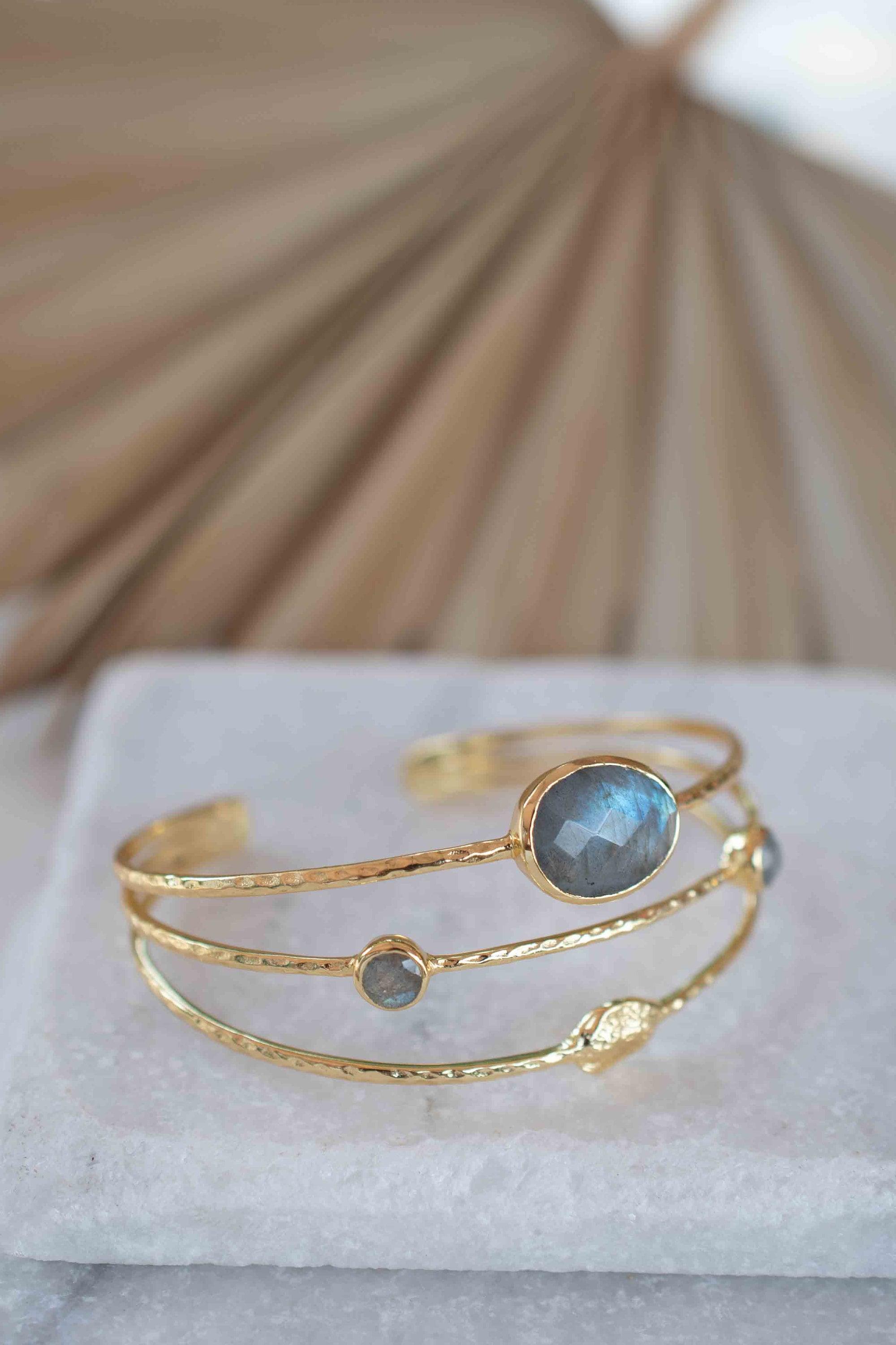 Labradorite Adjustable Bracelet ~ Gold Plated 18k ~ Handmade ~Statement  Hippie ~Bohemian ~Jewelry ~Gift For Her ~Gemstone ~Body MB050