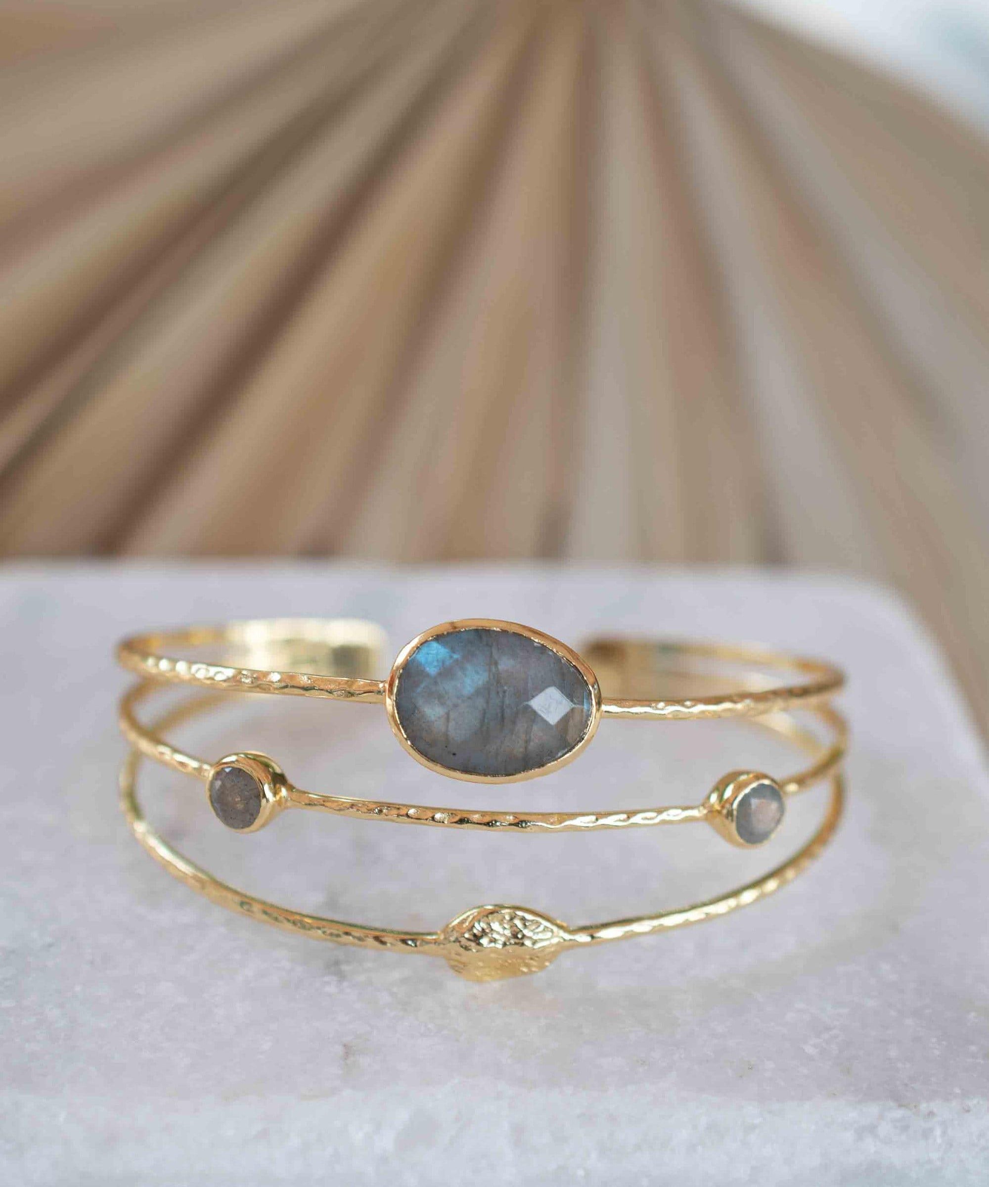 Labradorite Adjustable Bracelet ~ Gold Plated 18k ~ Handmade ~Statement  Hippie ~Bohemian ~Jewelry ~Gift For Her ~Gemstone ~Body MB050
