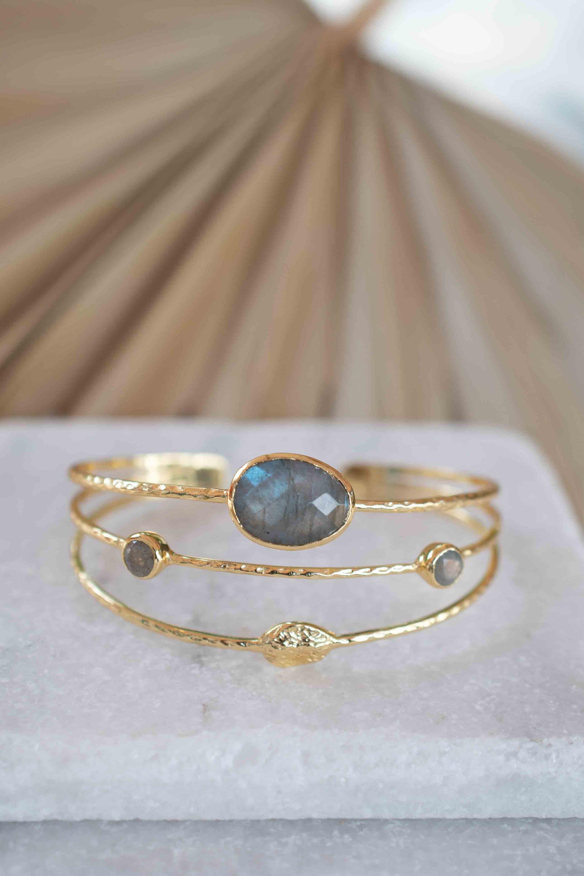 Labradorite Adjustable Bracelet ~ Gold Plated 18k ~ Handmade ~Statement  Hippie ~Bohemian ~Jewelry ~Gift For Her ~Gemstone ~Body MB050