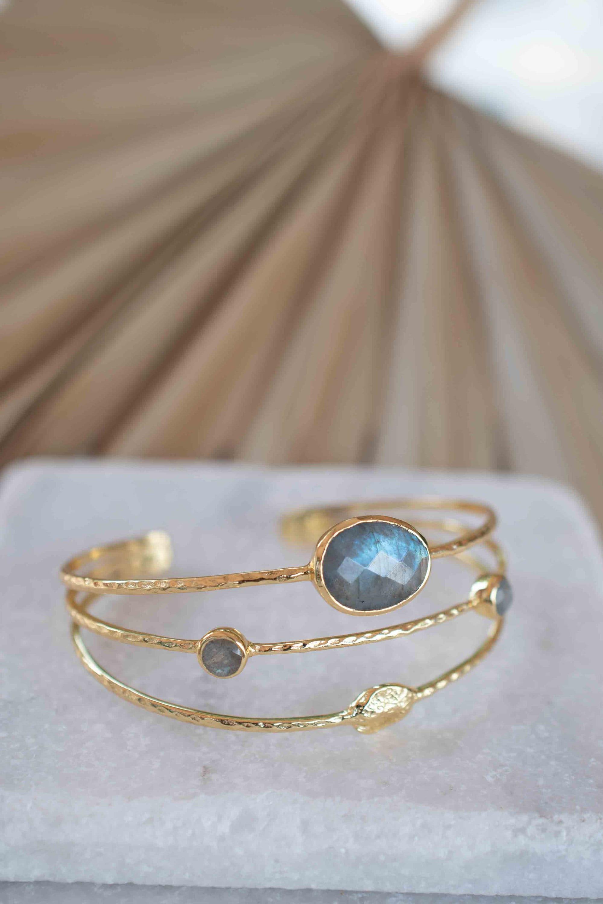 Labradorite Adjustable Bracelet ~ Gold Plated 18k ~ Handmade ~Statement  Hippie ~Bohemian ~Jewelry ~Gift For Her ~Gemstone ~Body MB050