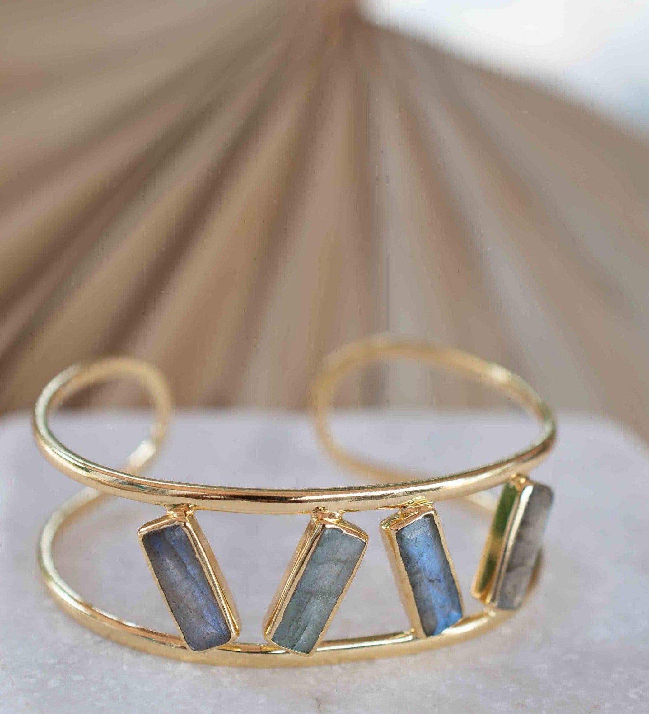 Labradorite Adjustable Bracelet ~ Gold Plated 18k ~ Handmade ~Statement  Hippie ~Bohemian ~Jewelry ~Gift For Her ~Gemstone ~Body ~ MB054