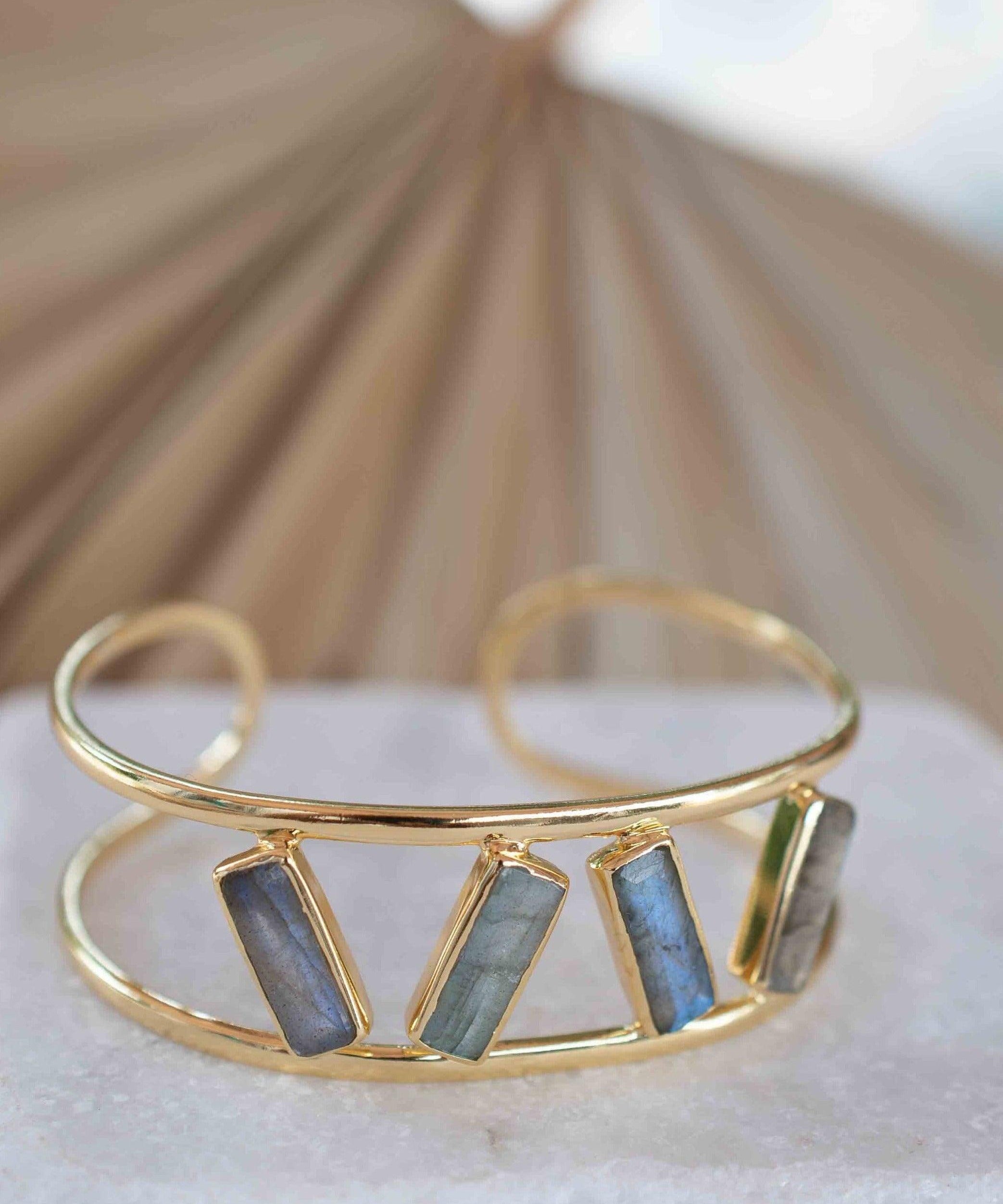 Labradorite Adjustable Bracelet ~ Gold Plated 18k ~ Handmade ~Statement  Hippie ~Bohemian ~Jewelry ~Gift For Her ~Gemstone ~Body ~ MB054