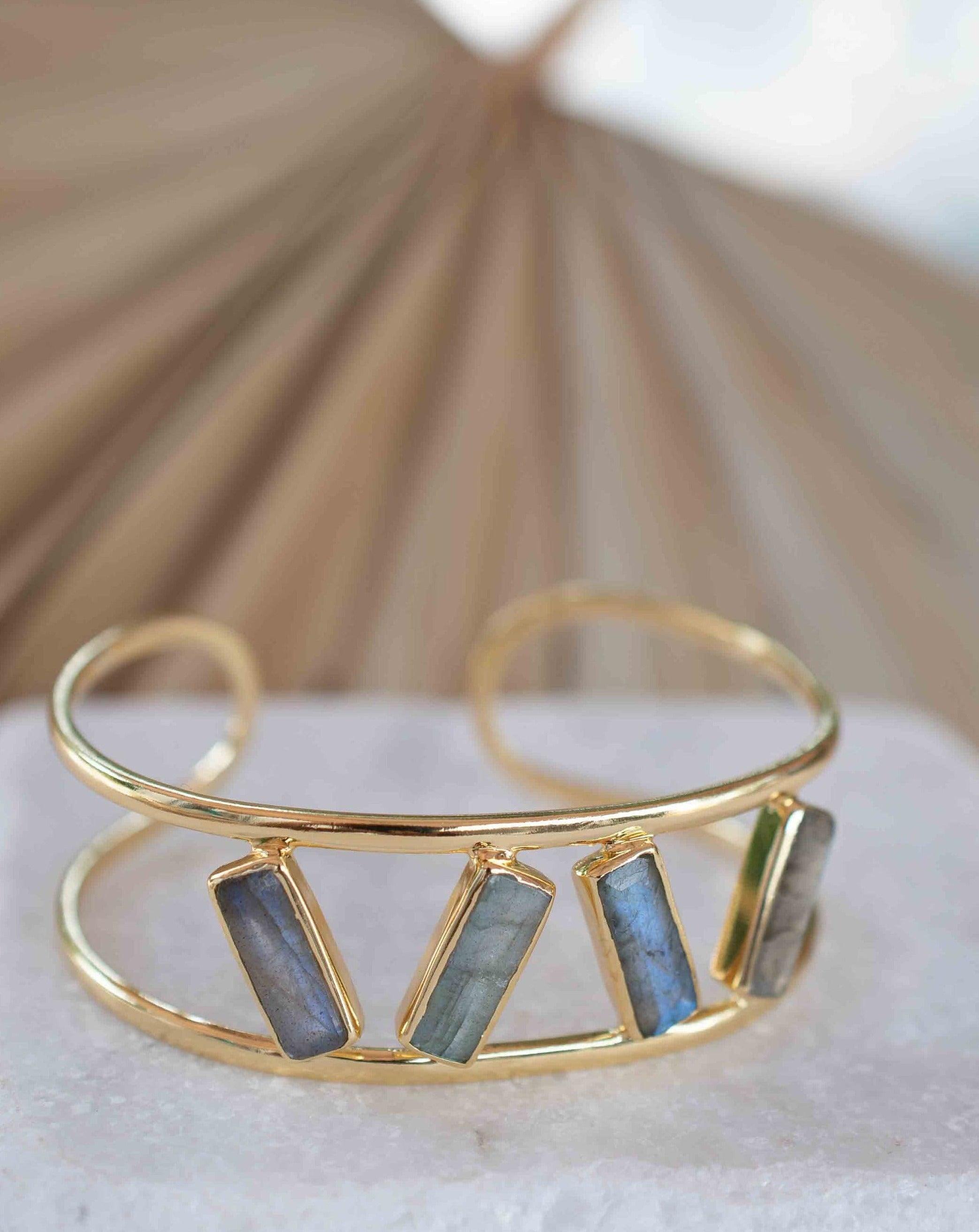 Labradorite Adjustable Bracelet ~ Gold Plated 18k ~ Handmade ~Statement  Hippie ~Bohemian ~Jewelry ~Gift For Her ~Gemstone ~Body ~ MB054
