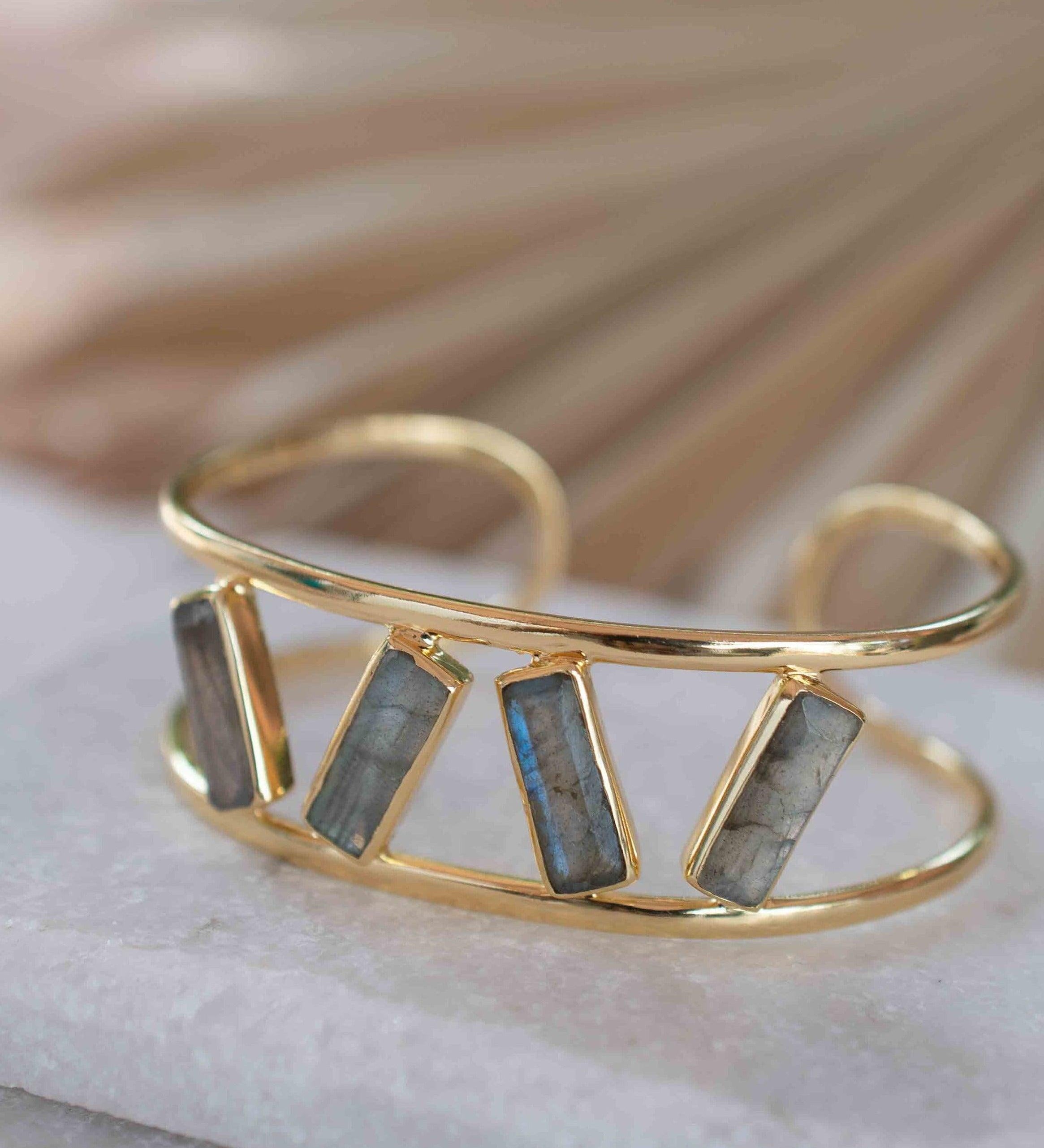 Labradorite Adjustable Bracelet ~ Gold Plated 18k ~ Handmade ~Statement  Hippie ~Bohemian ~Jewelry ~Gift For Her ~Gemstone ~Body ~ MB054