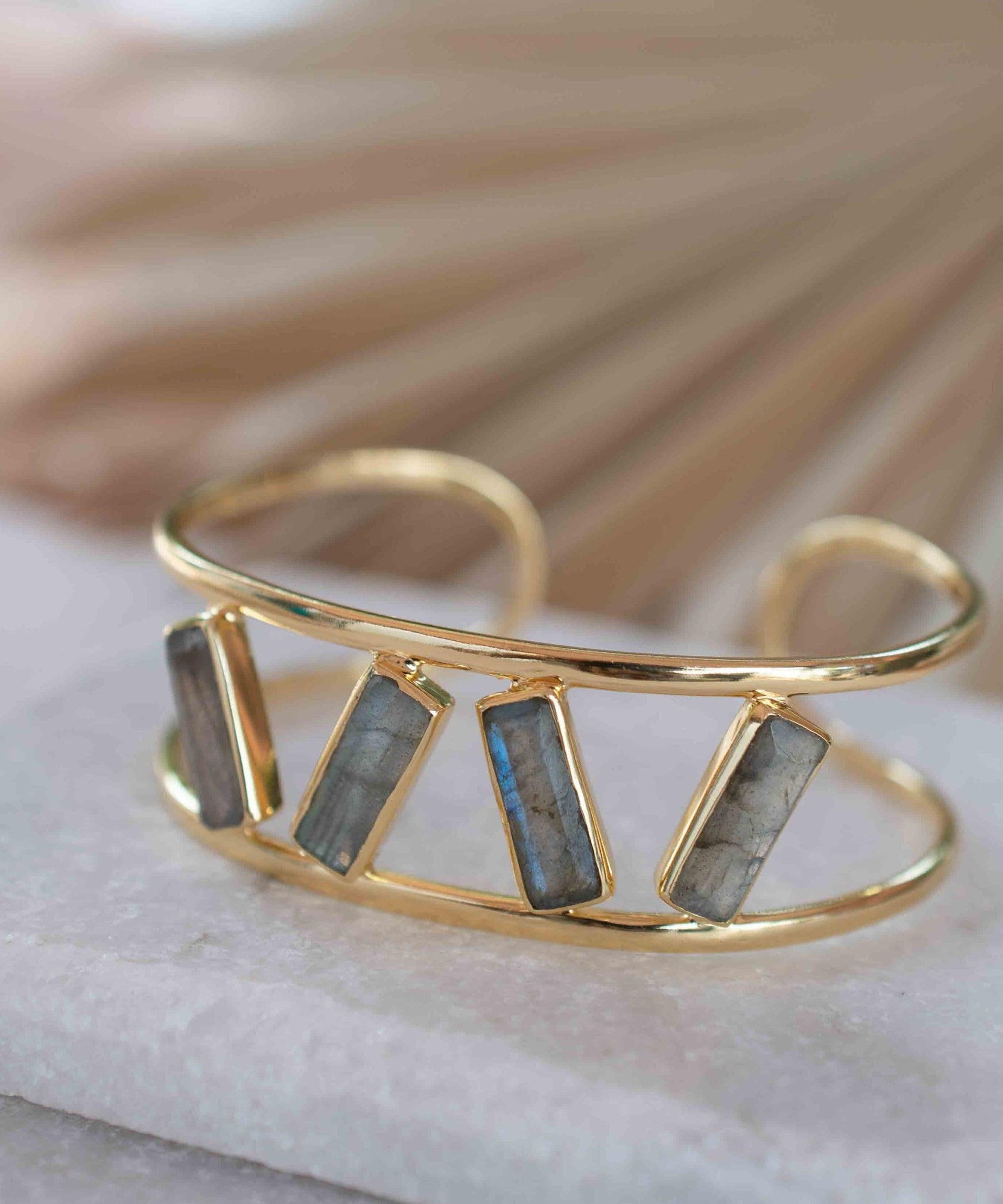 Labradorite Adjustable Bracelet ~ Gold Plated 18k ~ Handmade ~Statement  Hippie ~Bohemian ~Jewelry ~Gift For Her ~Gemstone ~Body ~ MB054
