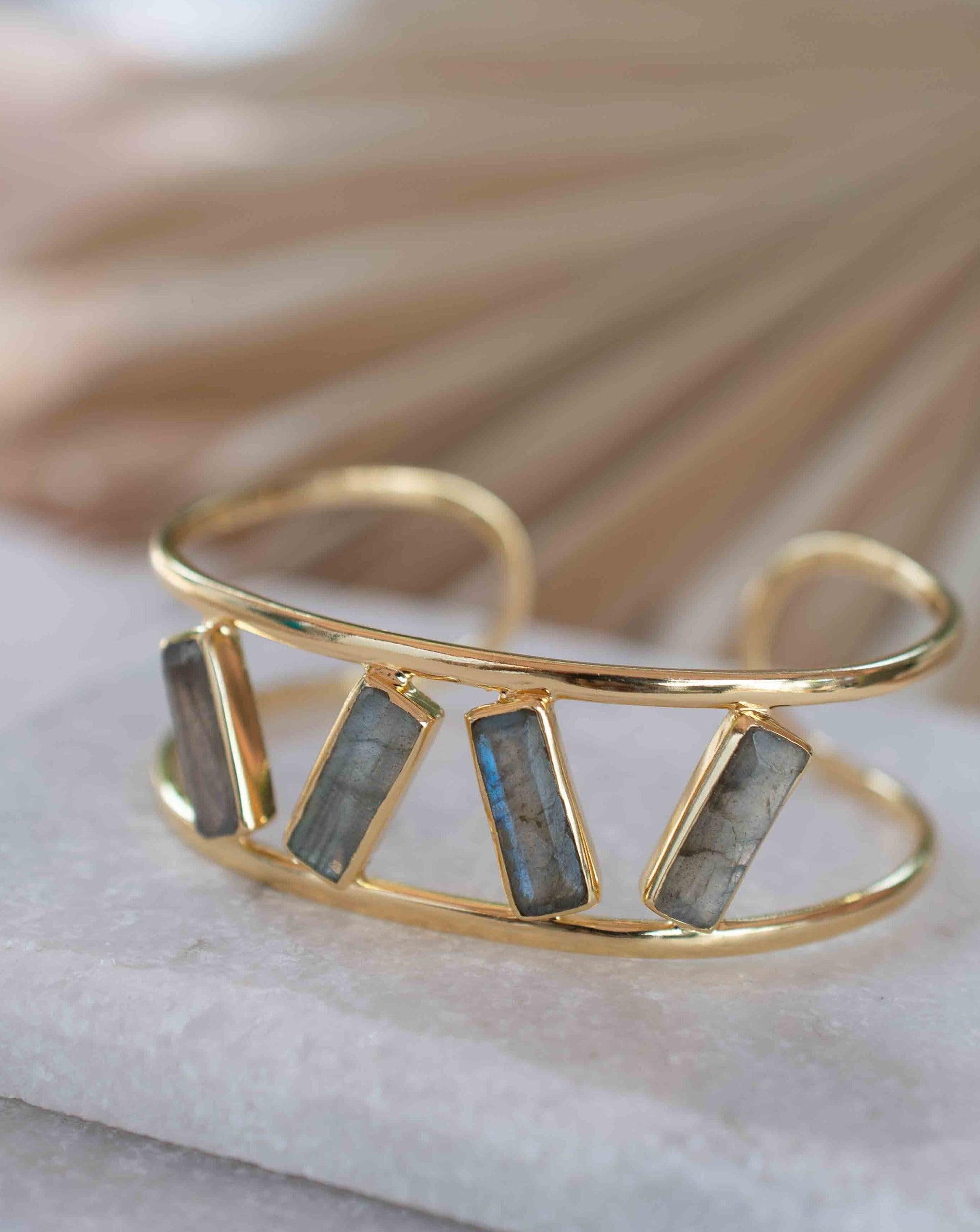 Labradorite Adjustable Bracelet ~ Gold Plated 18k ~ Handmade ~Statement  Hippie ~Bohemian ~Jewelry ~Gift For Her ~Gemstone ~Body ~ MB054