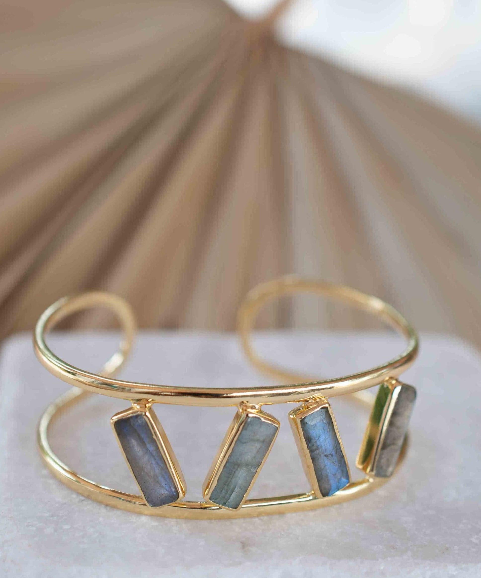 Labradorite Adjustable Bracelet ~ Gold Plated 18k ~ Handmade ~Statement  Hippie ~Bohemian ~Jewelry ~Gift For Her ~Gemstone ~Body ~ MB054
