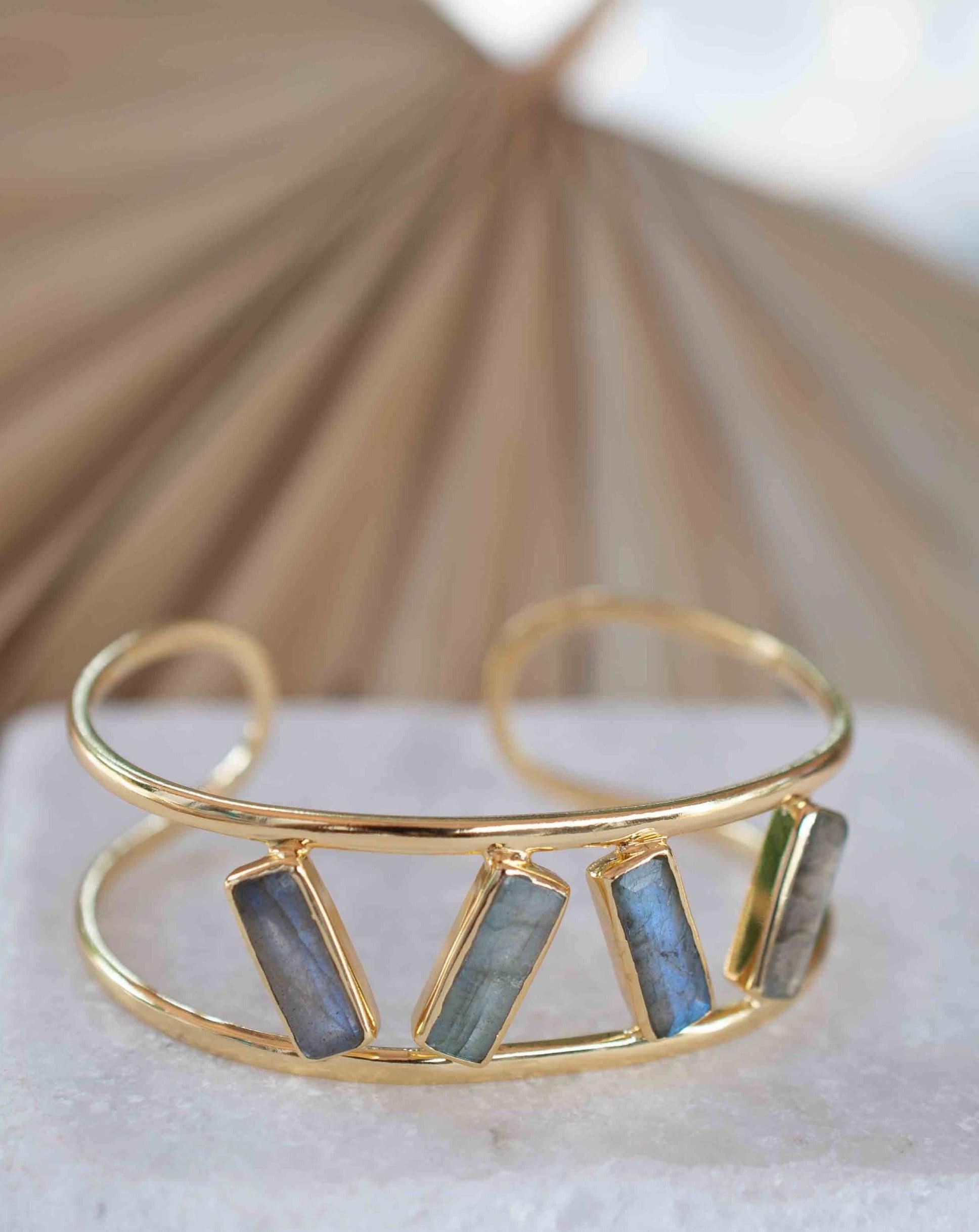 Labradorite Adjustable Bracelet ~ Gold Plated 18k ~ Handmade ~Statement  Hippie ~Bohemian ~Jewelry ~Gift For Her ~Gemstone ~Body ~ MB054