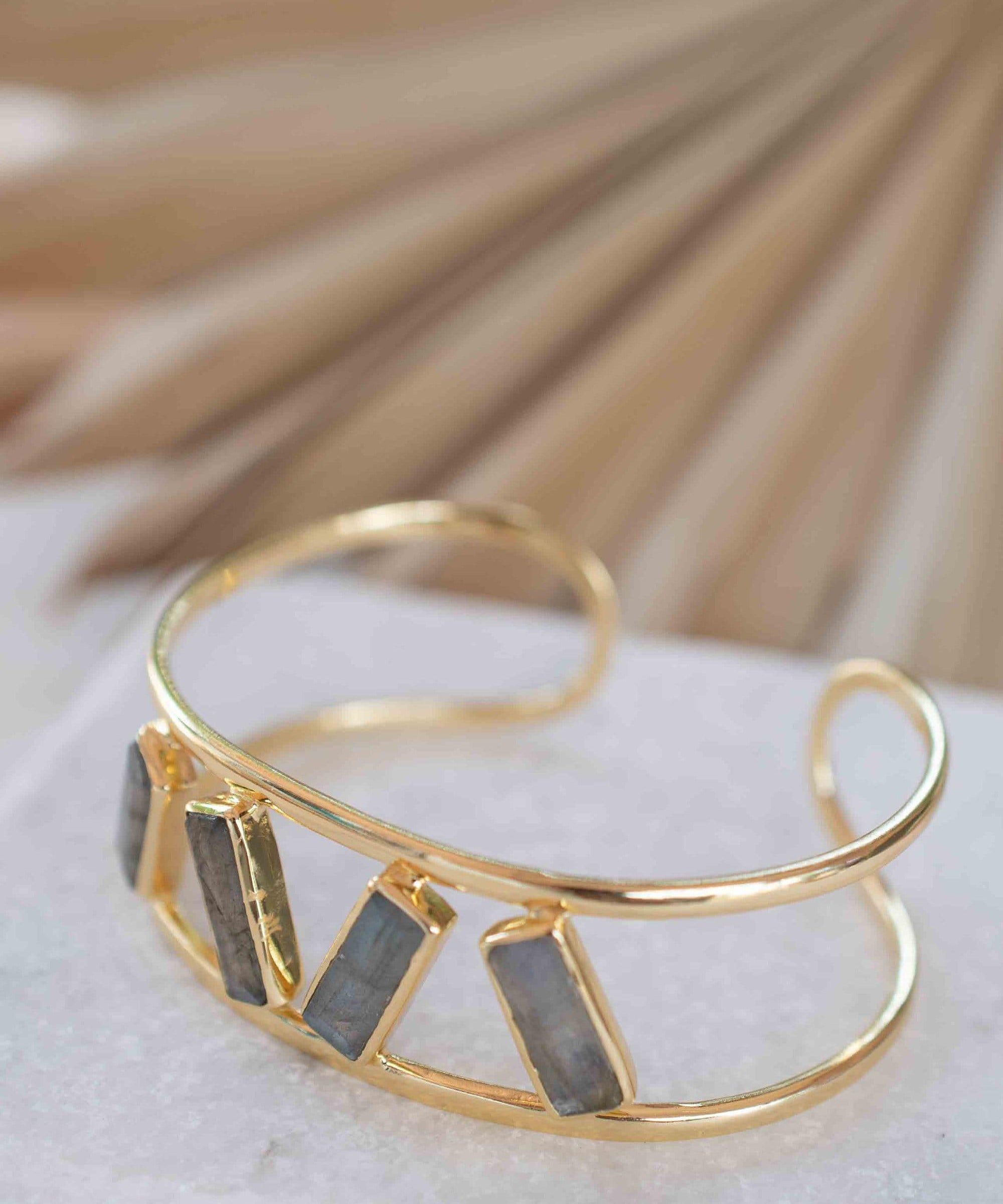 Labradorite Adjustable Bracelet ~ Gold Plated 18k ~ Handmade ~Statement  Hippie ~Bohemian ~Jewelry ~Gift For Her ~Gemstone ~Body ~ MB054