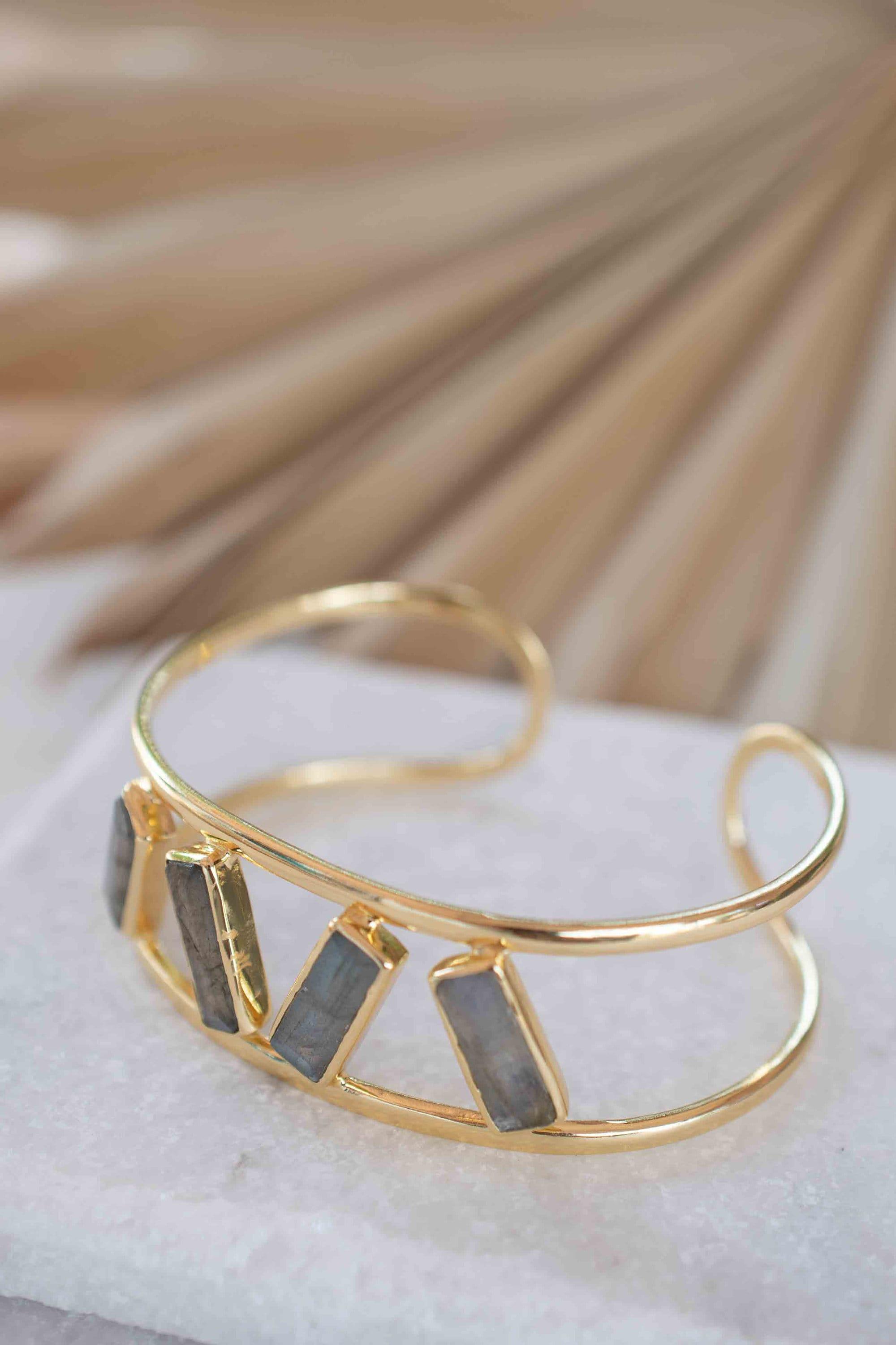 Labradorite Adjustable Bracelet ~ Gold Plated 18k ~ Handmade ~Statement  Hippie ~Bohemian ~Jewelry ~Gift For Her ~Gemstone ~Body ~ MB054