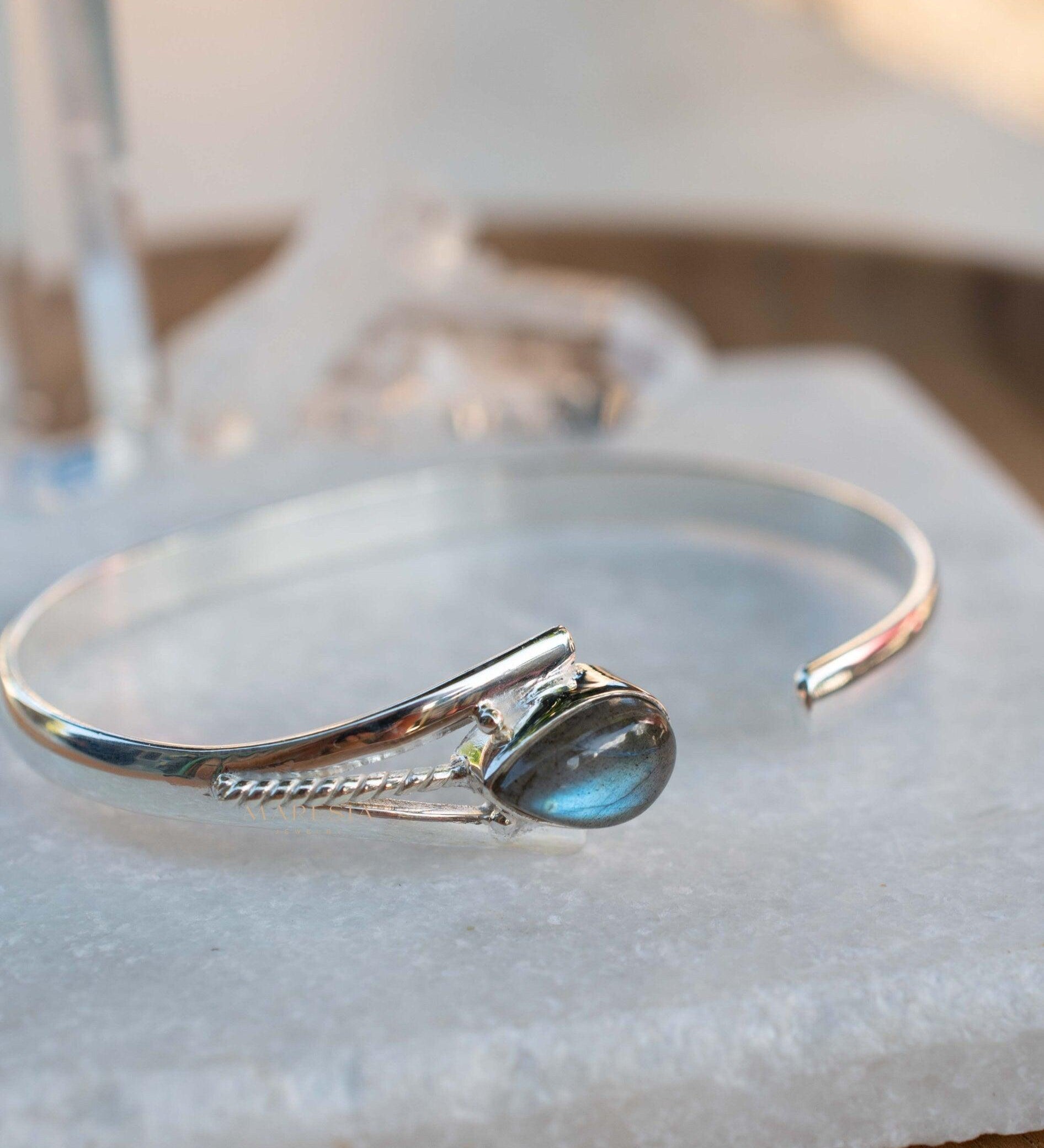 Labradorite Adjustable Bracelet ~ Sterling Silver 925 ~ Handmade ~ Statement ~Jewelry~ Minimalist ~ Genuine Stone ~ MB061