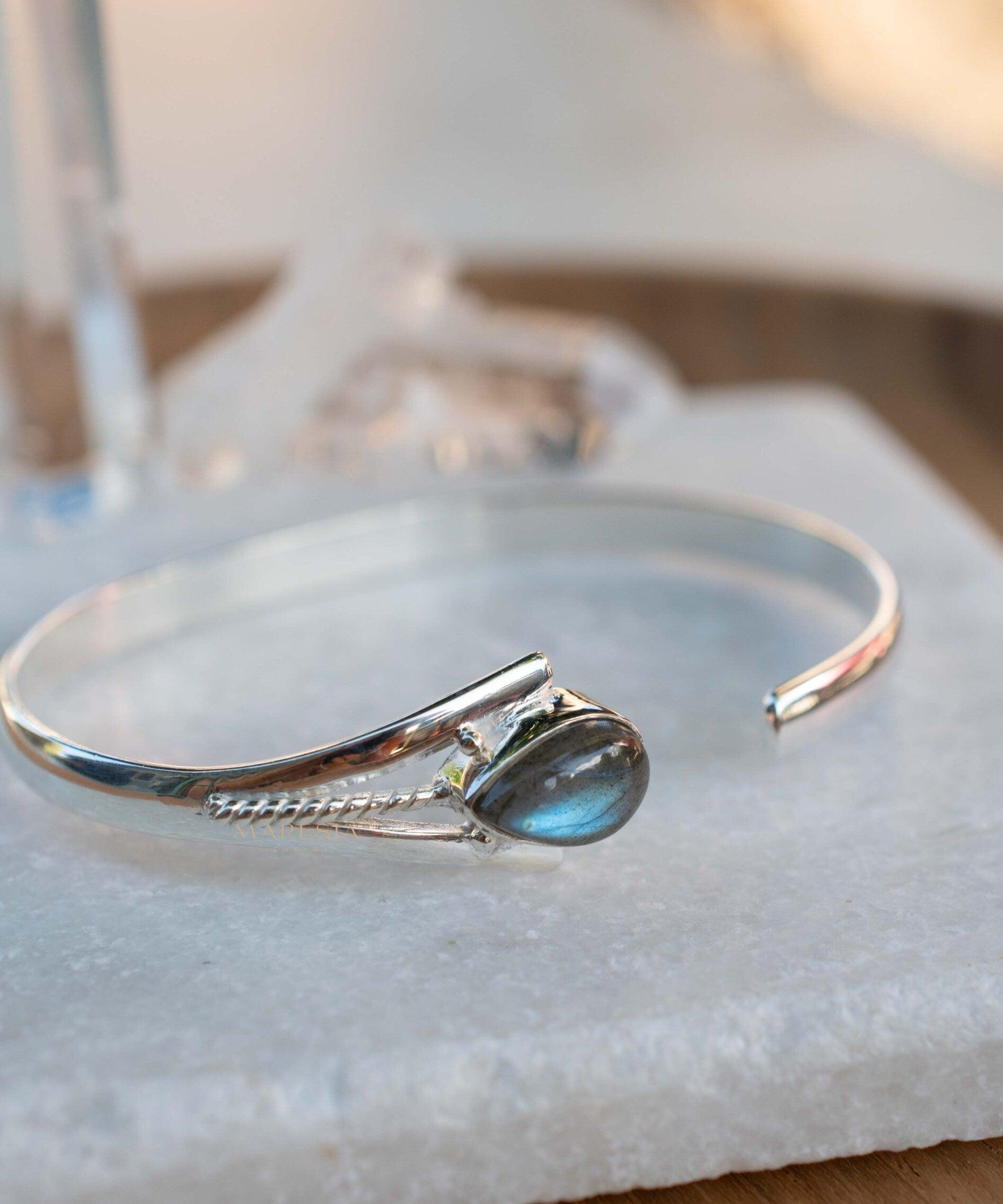 Labradorite Adjustable Bracelet ~ Sterling Silver 925 ~ Handmade ~ Statement ~Jewelry~ Minimalist ~ Genuine Stone ~ MB061