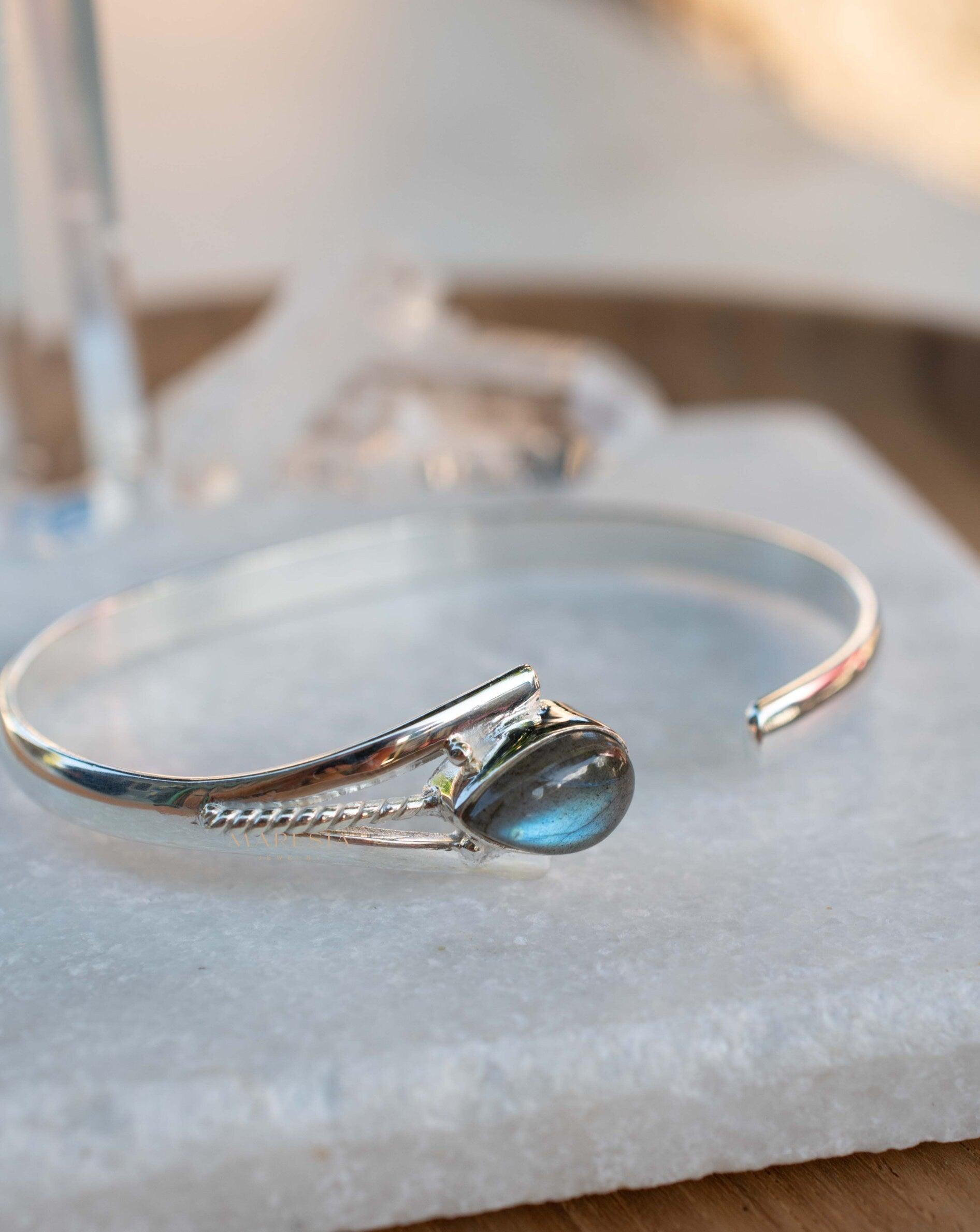 Labradorite Adjustable Bracelet ~ Sterling Silver 925 ~ Handmade ~ Statement ~Jewelry~ Minimalist ~ Genuine Stone ~ MB061