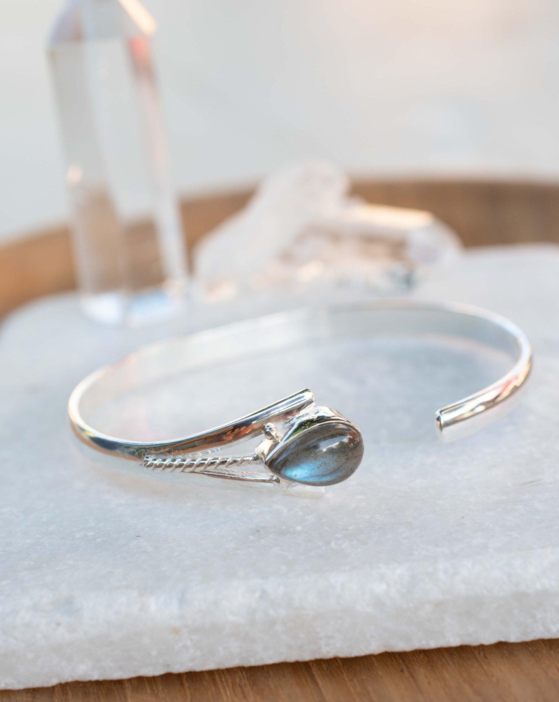 Labradorite Adjustable Bracelet ~ Sterling Silver 925 ~ Handmade ~ Statement ~Jewelry~ Minimalist ~ Genuine Stone ~ MB061