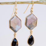 Labradorite and Black Onyx  Gold Vermeil Earrings ~ Dangle ~ Geometric ~ Jewelry  ~ Natural ~ Organic ~ Everyday  ~ ME149