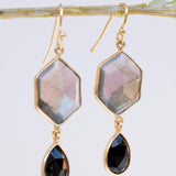 Labradorite and Black Onyx  Gold Vermeil Earrings ~ Dangle ~ Geometric ~ Jewelry  ~ Natural ~ Organic ~ Everyday  ~ ME149